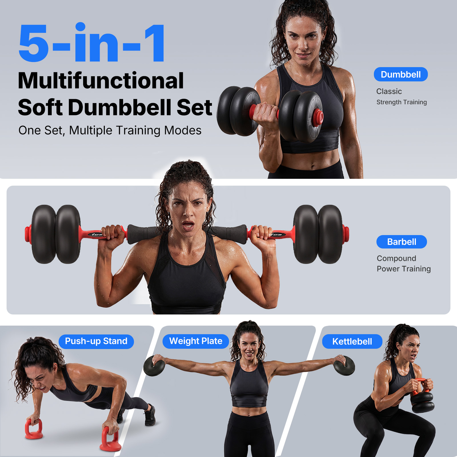 MERACH Adjustable Soft Dumbbell Set, Kettlebells and Barbell Weight Set for Home Gym, 45lbs