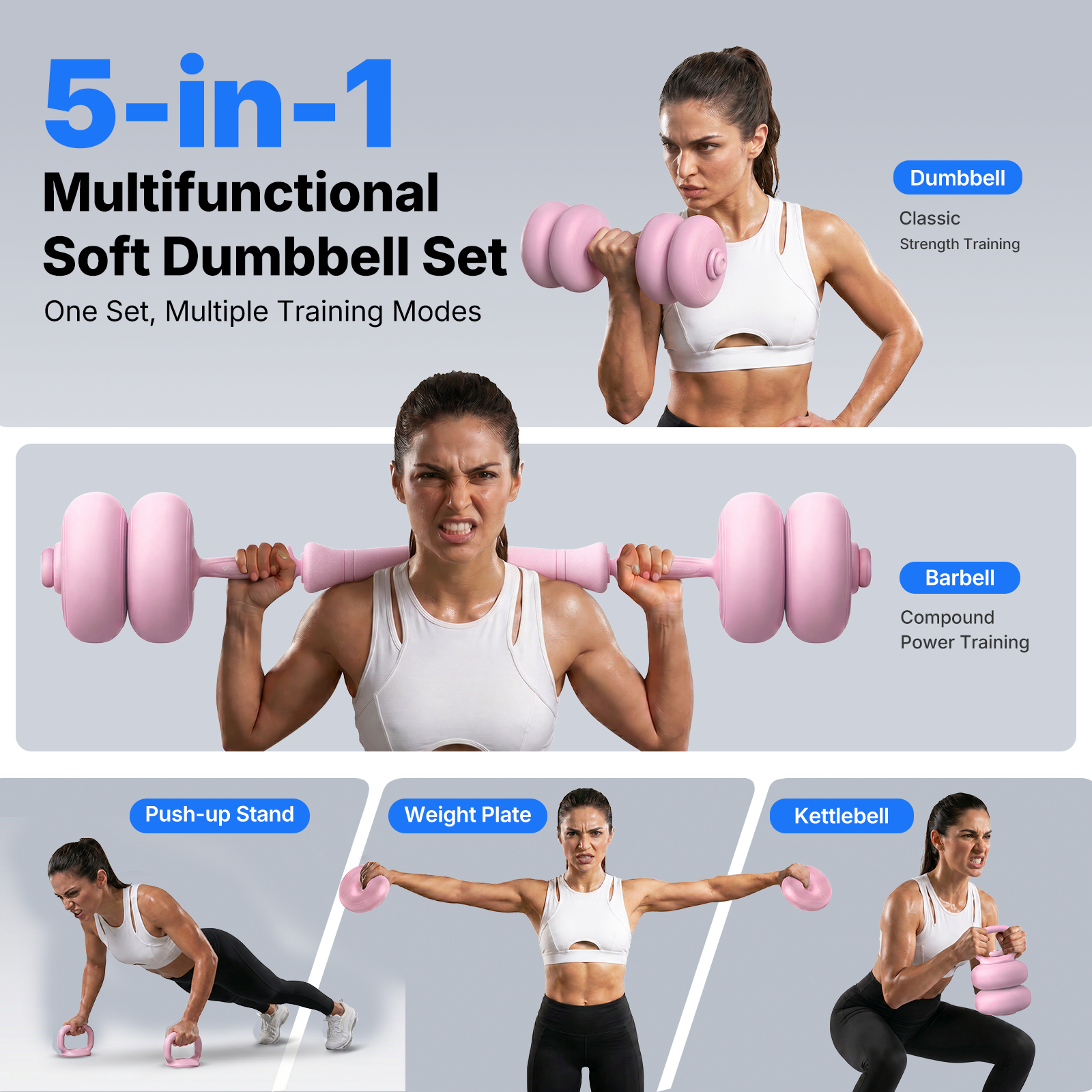 MERACH Adjustable Soft Dumbbell Set, Kettlebells and Barbell Weight Set for Home Gym, 45lbs