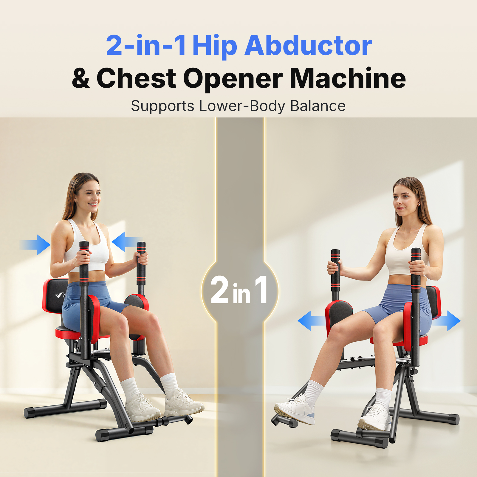 MERACH Hip Abductor Machine, Glute & Leg Workout Equipment Trainer for Home Gym, 330lbs Weight Capacity, Black & Red