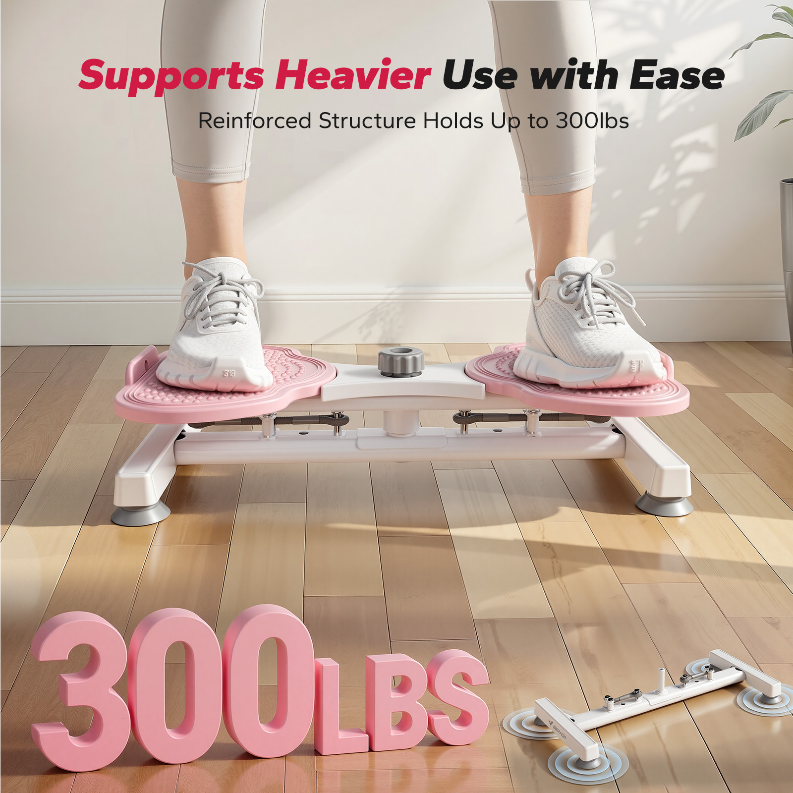 MERACH Slim Waist Twister, Silent Ab Toner for Women, 264 lbs Capacity, Core Workout Board for Home Gym, Pink