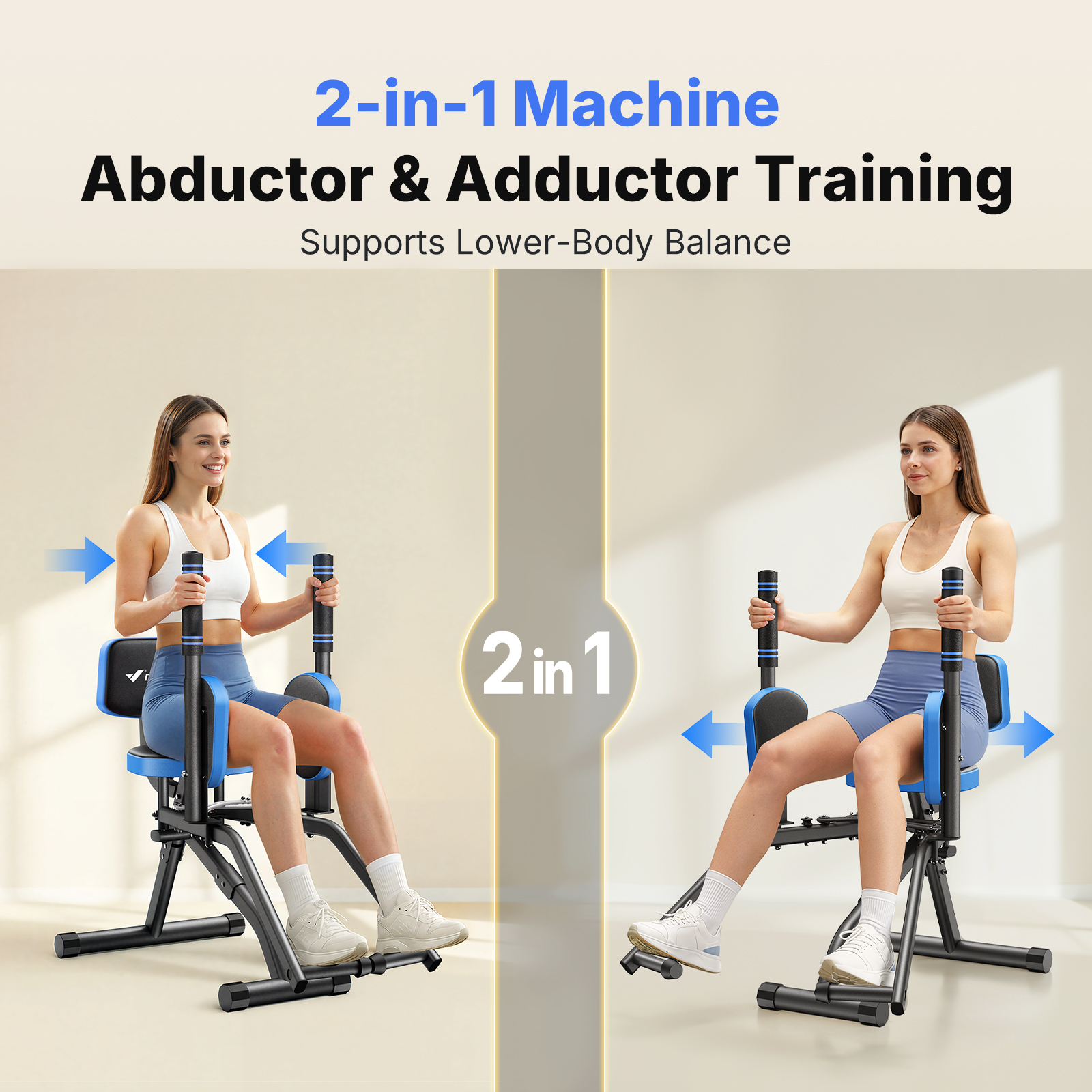 MERACH Hip Abductor Machine, Glute & Leg Workout Equipment Trainer for Home Gym, 330lbs Weight Capacity, Black & Blue
