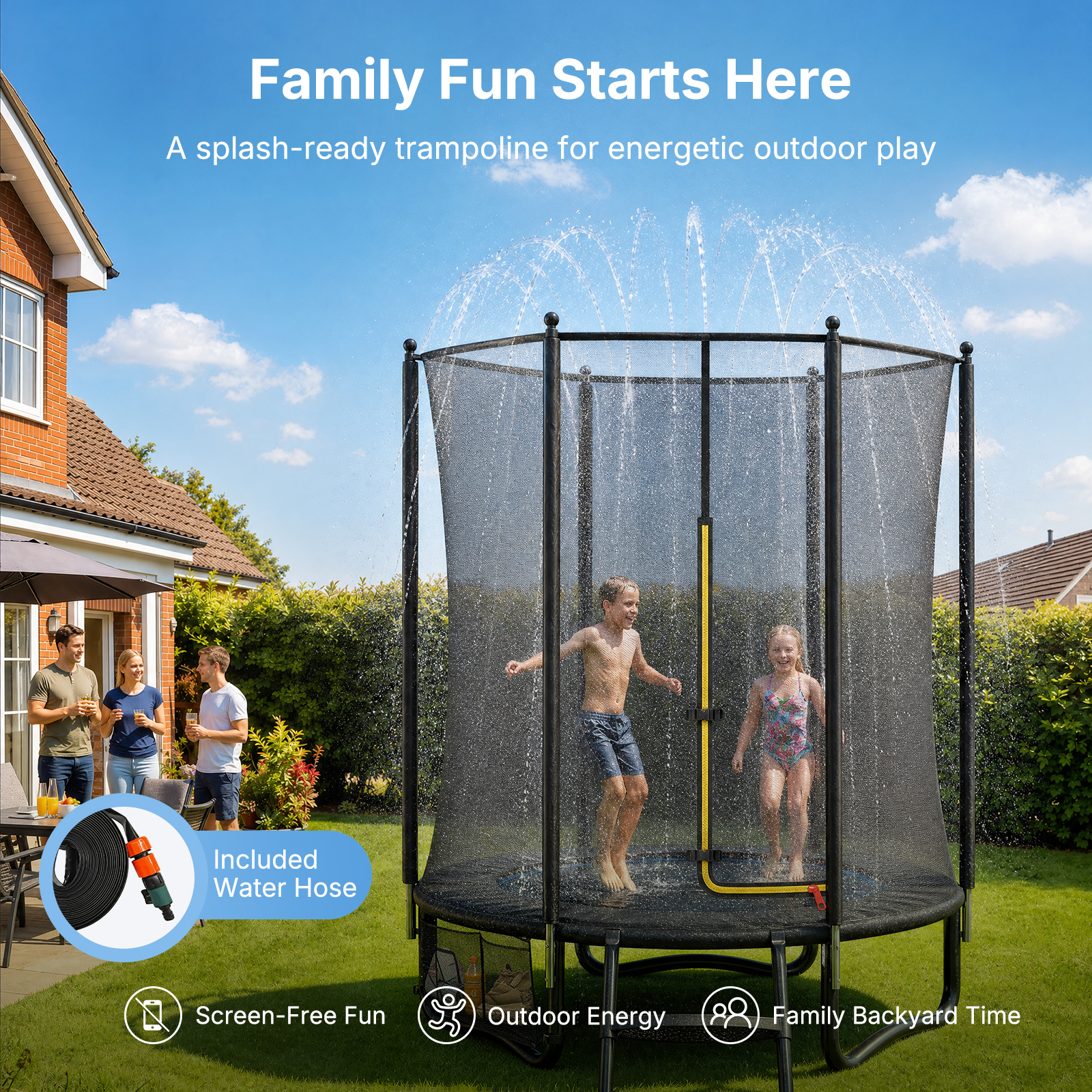 MERACH 6FT Trampoline for Kids with Enclosure, Ladder, Lights & Sprinkler, Outdoor Mini Trampoline for Small Backyard