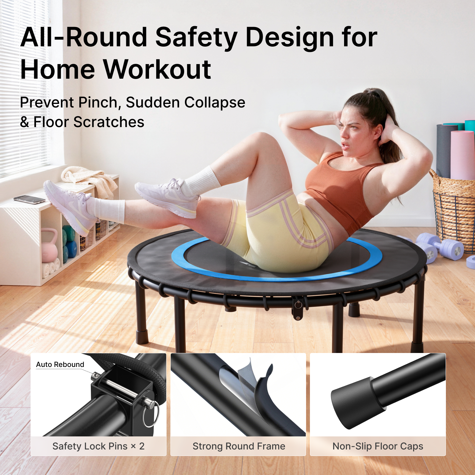 MERACH 40" Mini Trampoline for Adults, Fitness Rebounder with Bungees, 330 lbs Capacity