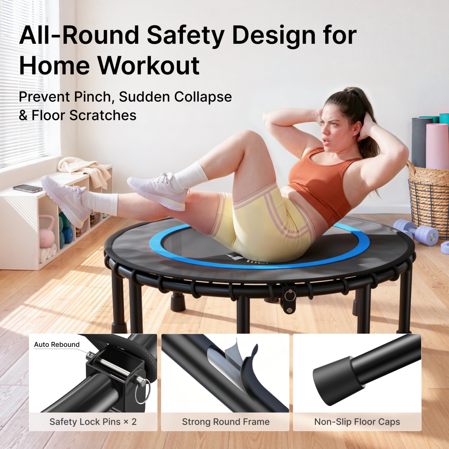 MERACH 48" Mini Trampoline for Adults, Fitness Rebounder with Bungees, 440 lbs Capacity