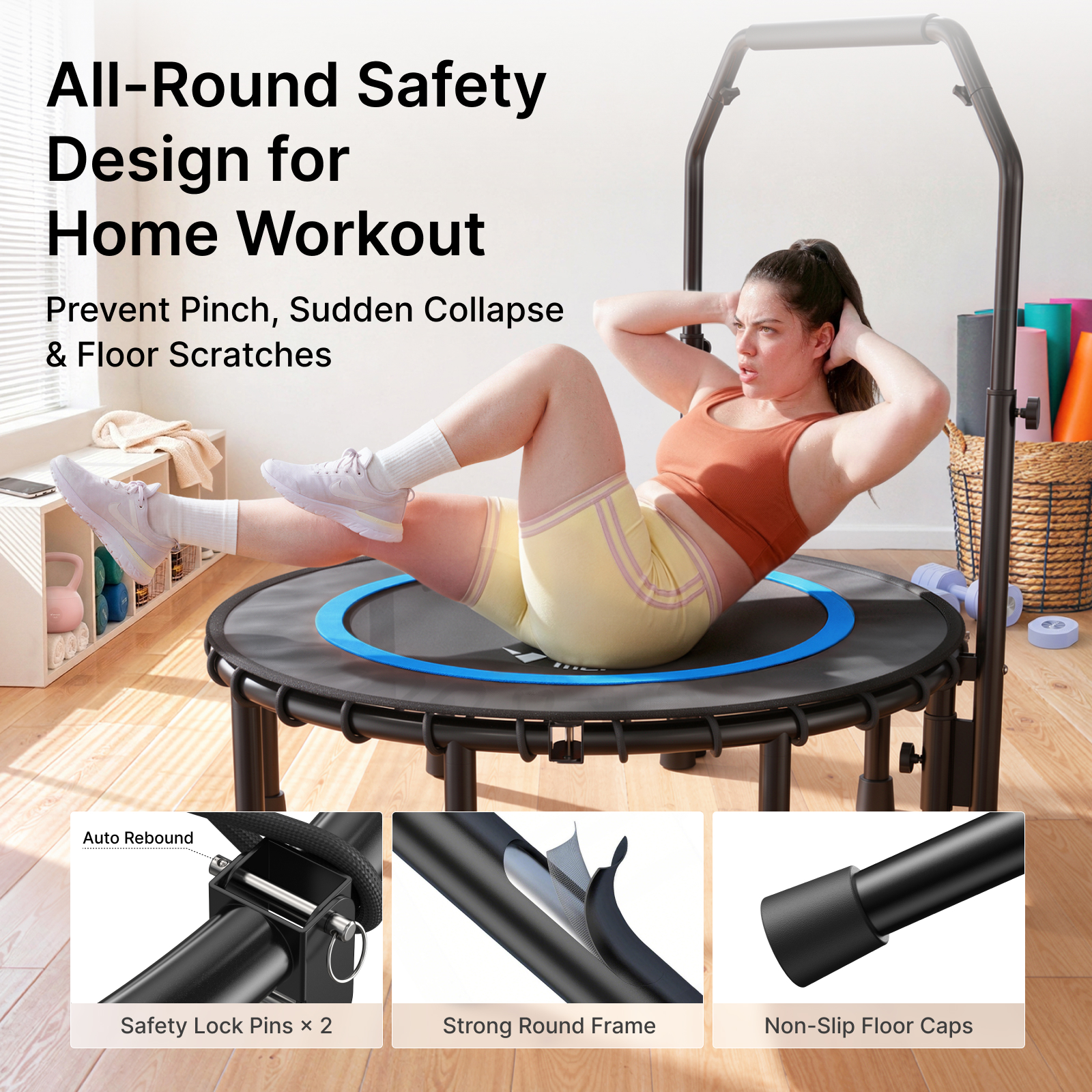 MERACH 48" Mini Trampoline with Bar, Fitness Rebounder with Bungees for Adults, 440 lbs Capacity