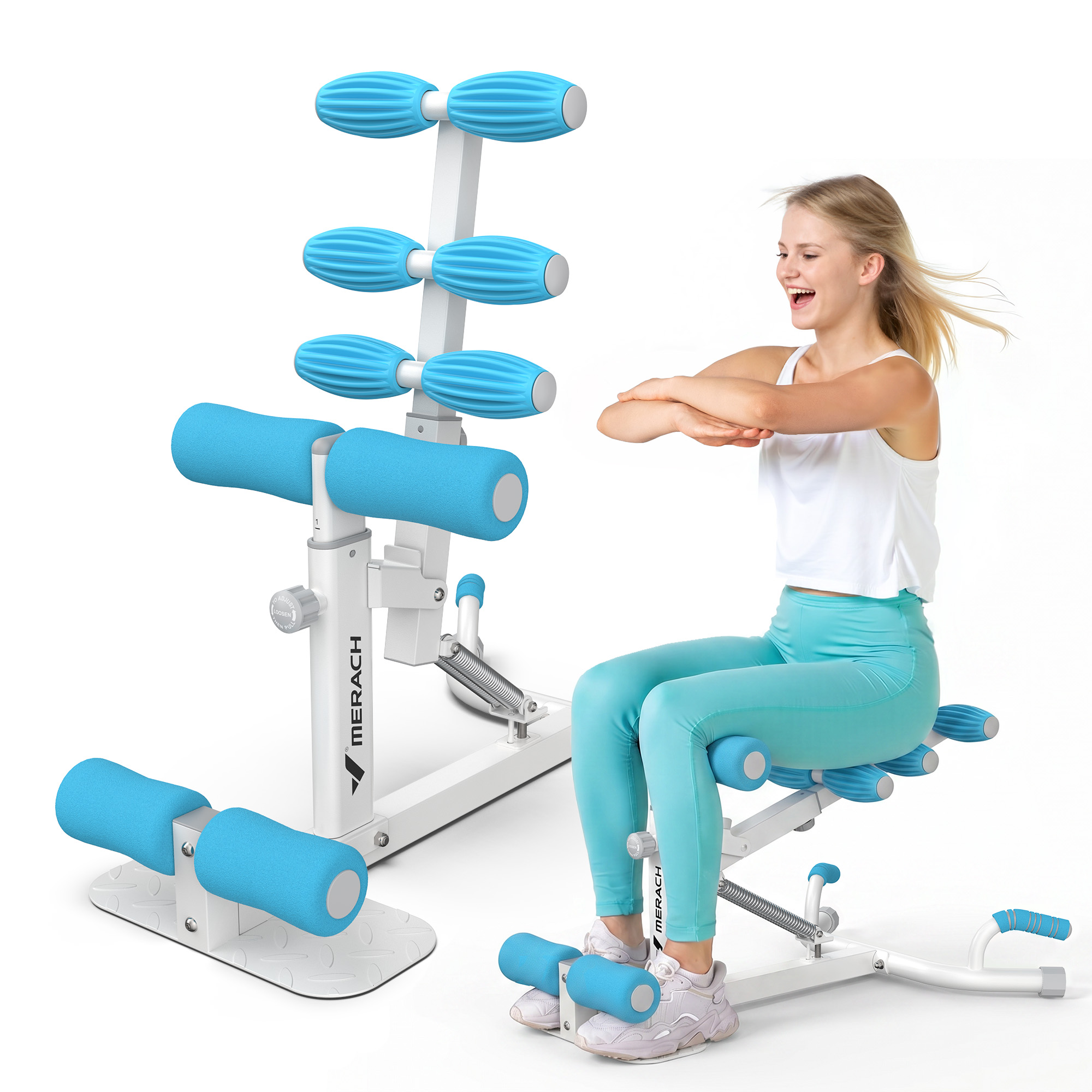 MERACH 350lbs Capacity Deep Squat Machine for Glutes Workout, Adjustable Glutes Trainer for Home Gym, White&Blue