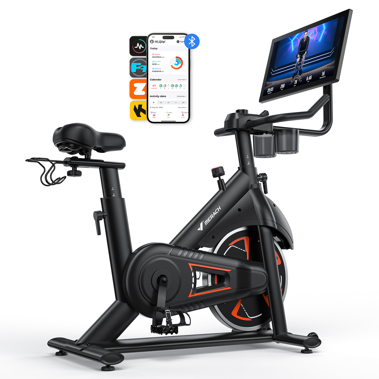 S36B4 Merach Exercise Bike with 21.5" HD Screen, Auto-Resistance Stationary Bike for Home Gym Fitness, Smart Indoor Workout Bike 330 Lbs Weight Capacity & Self-Developed App
