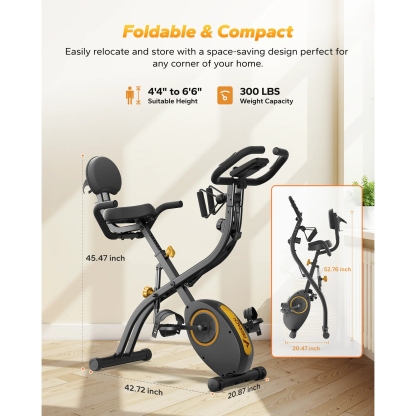 MERACH Folding Exercise Bike, 4 in 1 Magnetic Upright Bike with 16 Levels of Resistance for Home Indoor Cardio Workout Max Weight 300 lbs