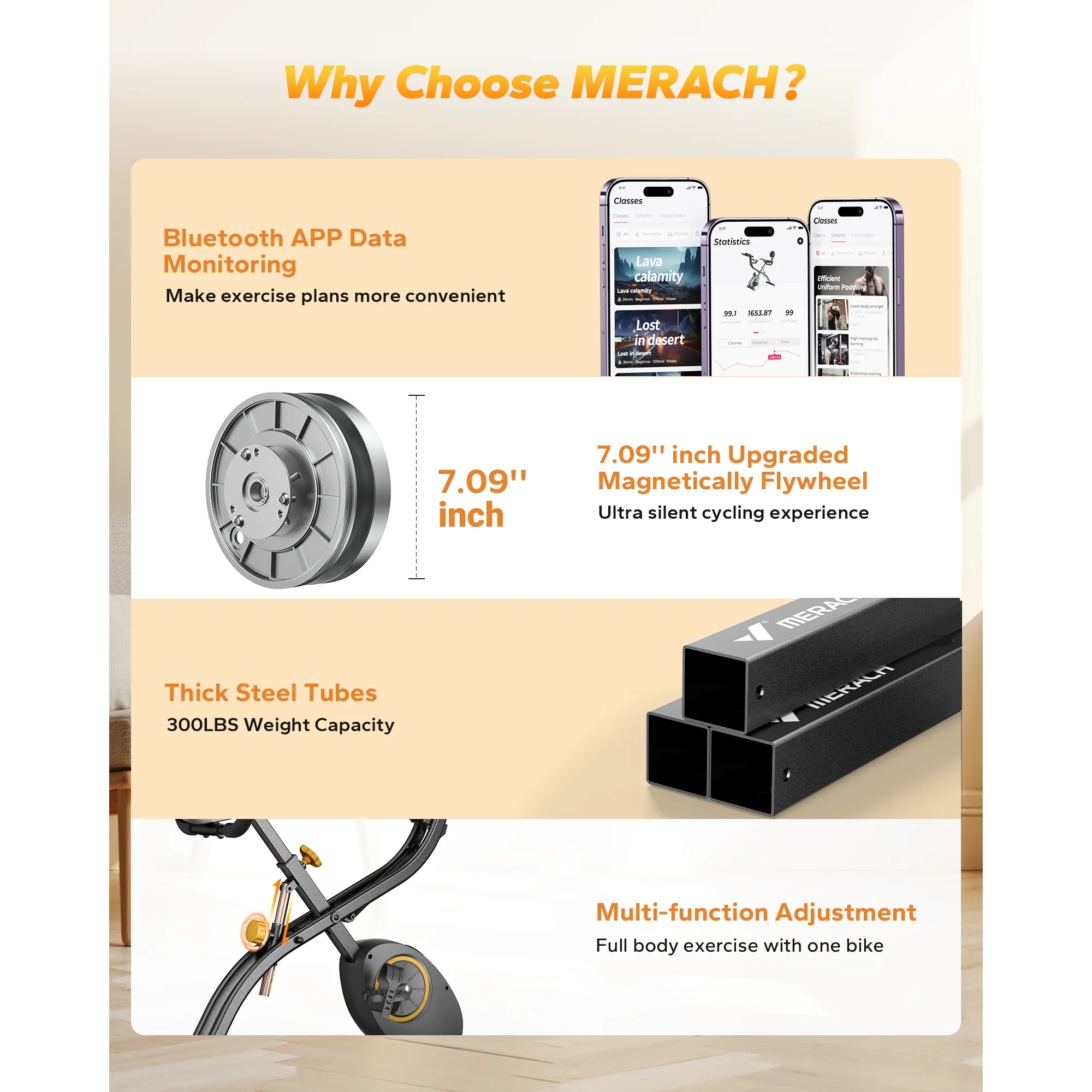 MERACH Folding Exercise Bike, 4 in 1 Magnetic Upright Bike with 16 Levels of Resistance for Home Indoor Cardio Workout Max Weight 300 lbs