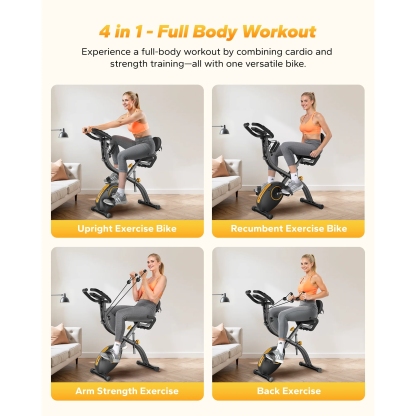 MERACH Folding Exercise Bike, 4 in 1 Magnetic Upright Bike with 16 Levels of Resistance for Home Indoor Cardio Workout Max Weight 300 lbs