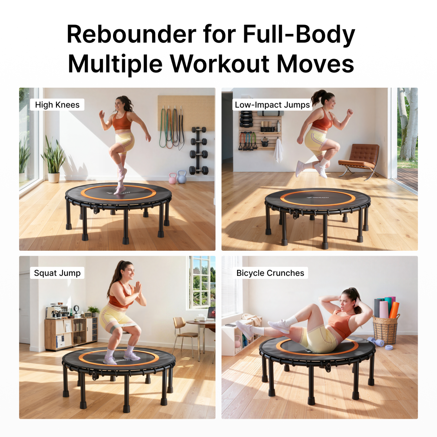 MERACH 48" Fitness Trampoline with Bungees, Foldable Mini Trampoline, 440 lbs Capacity