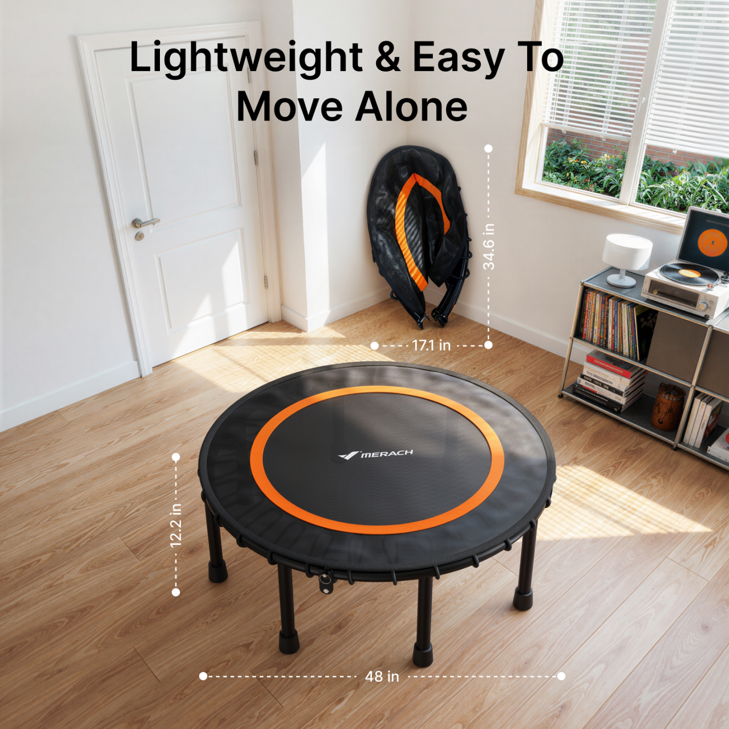 MERACH 48" Fitness Trampoline with Bungees, Foldable Mini Trampoline, 440 lbs Capacity