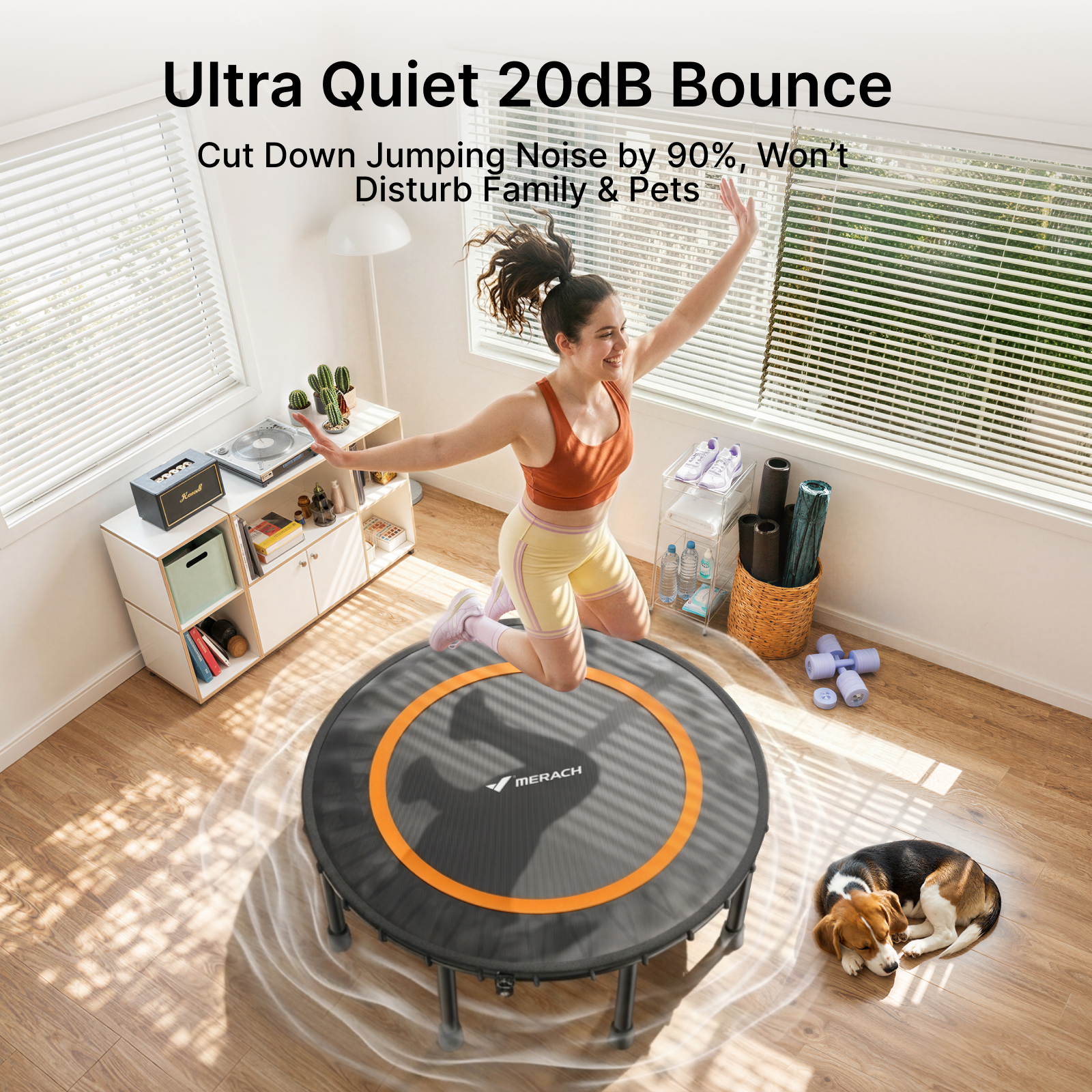 MERACH 48" Fitness Trampoline with Bungees, Foldable Mini Trampoline, 440 lbs Capacity