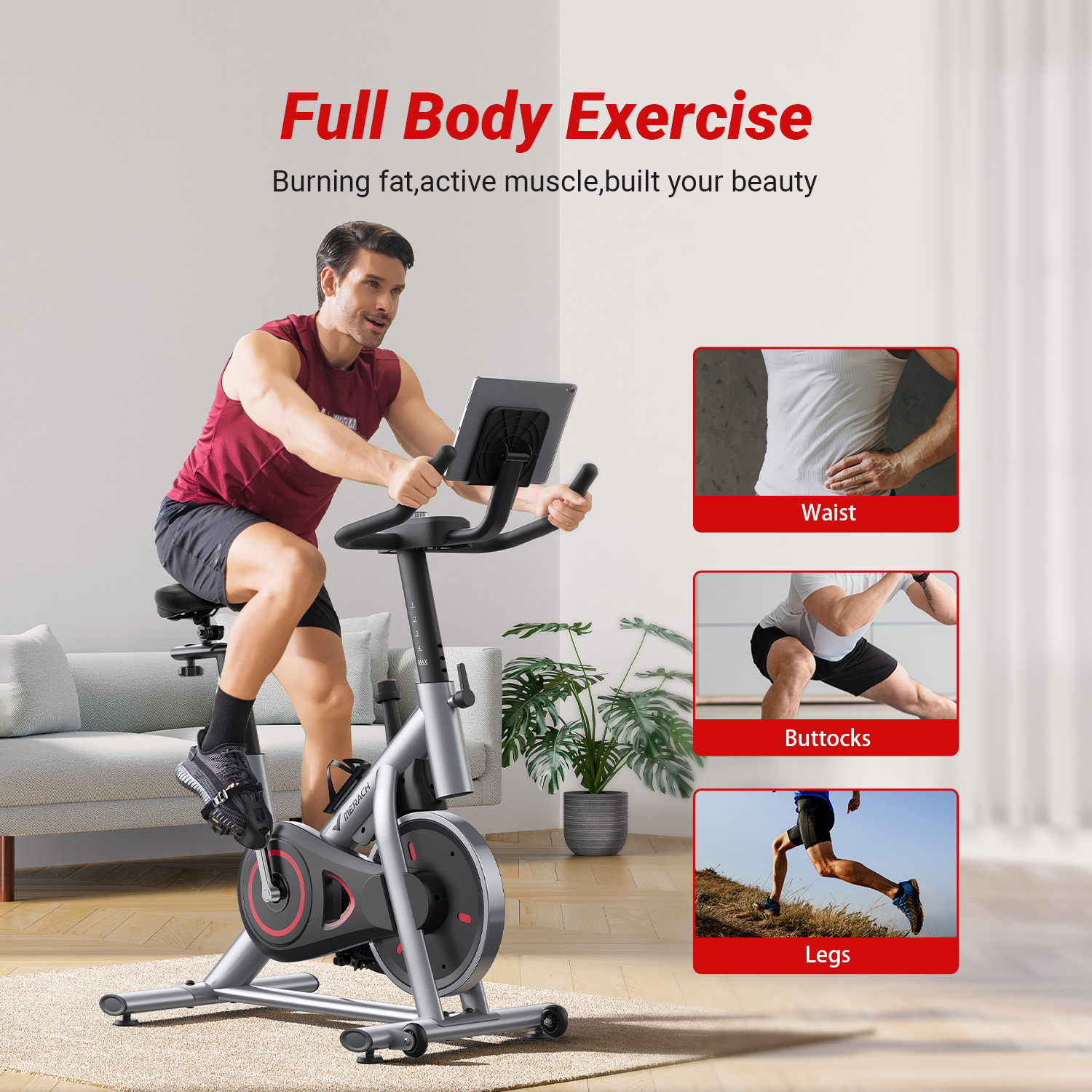 MERACH Exercise Bike Stationary 100 Resistance Levels Indoor Cycling for Home Office Cardio Workout Machine, Free Bluetooth App Height-Adjustable Padded Seat