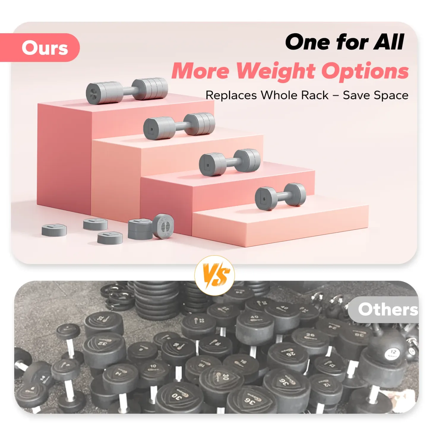 MERACH 4-in-1 Adjustable Dumbbells, 2-Pack, Each 2.2/4.4/6.6/8.8 lbs, Hand Weights for Women, for Home Fitness Training, Gray