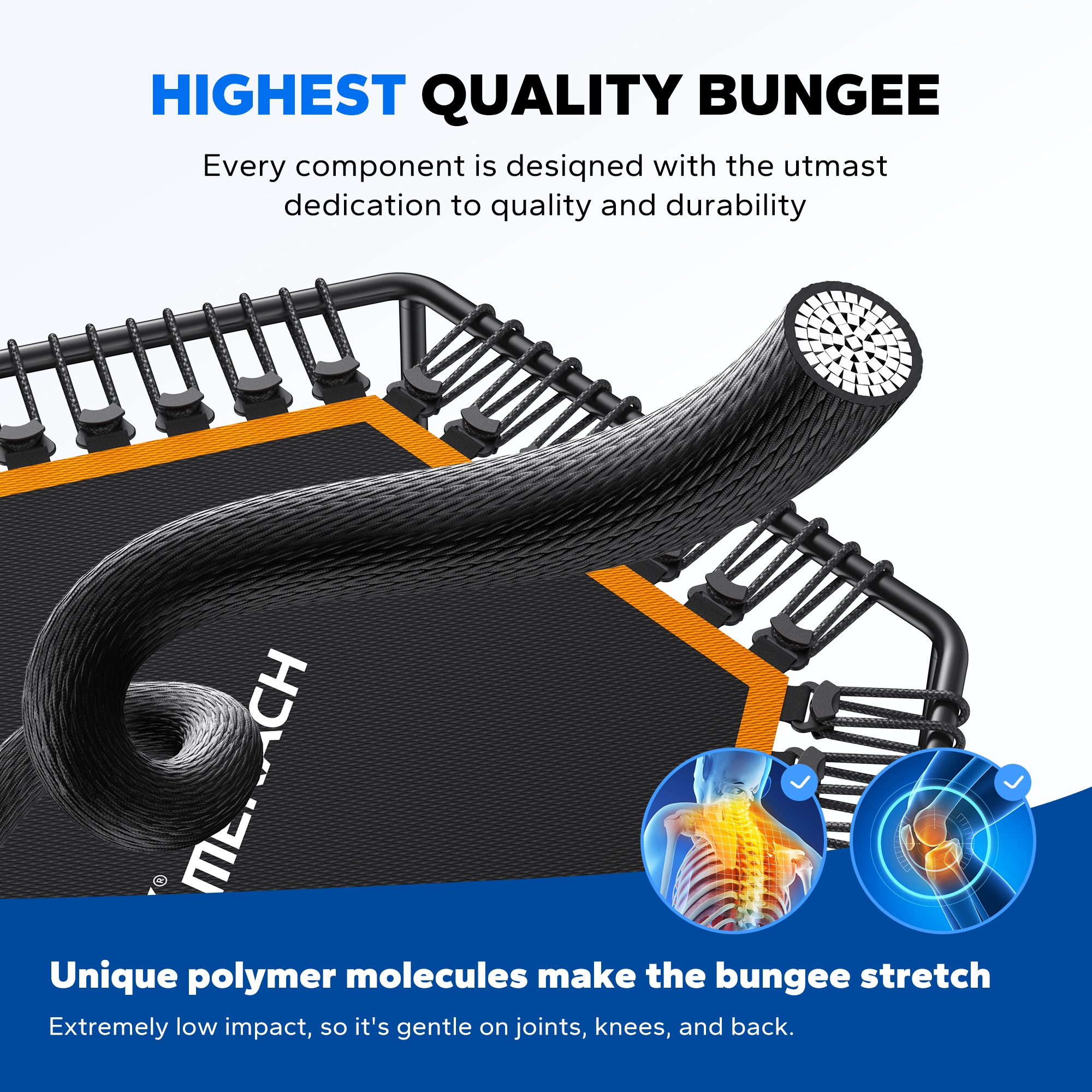 MERACH 48" Foldable Mini Trampoline, Fitness Trampoline with Bungees, T Shape Adjustable Foam Handle, Stable & Quiet Exercise Rebounder for Kids & Adults, Indoor & Garden Workout