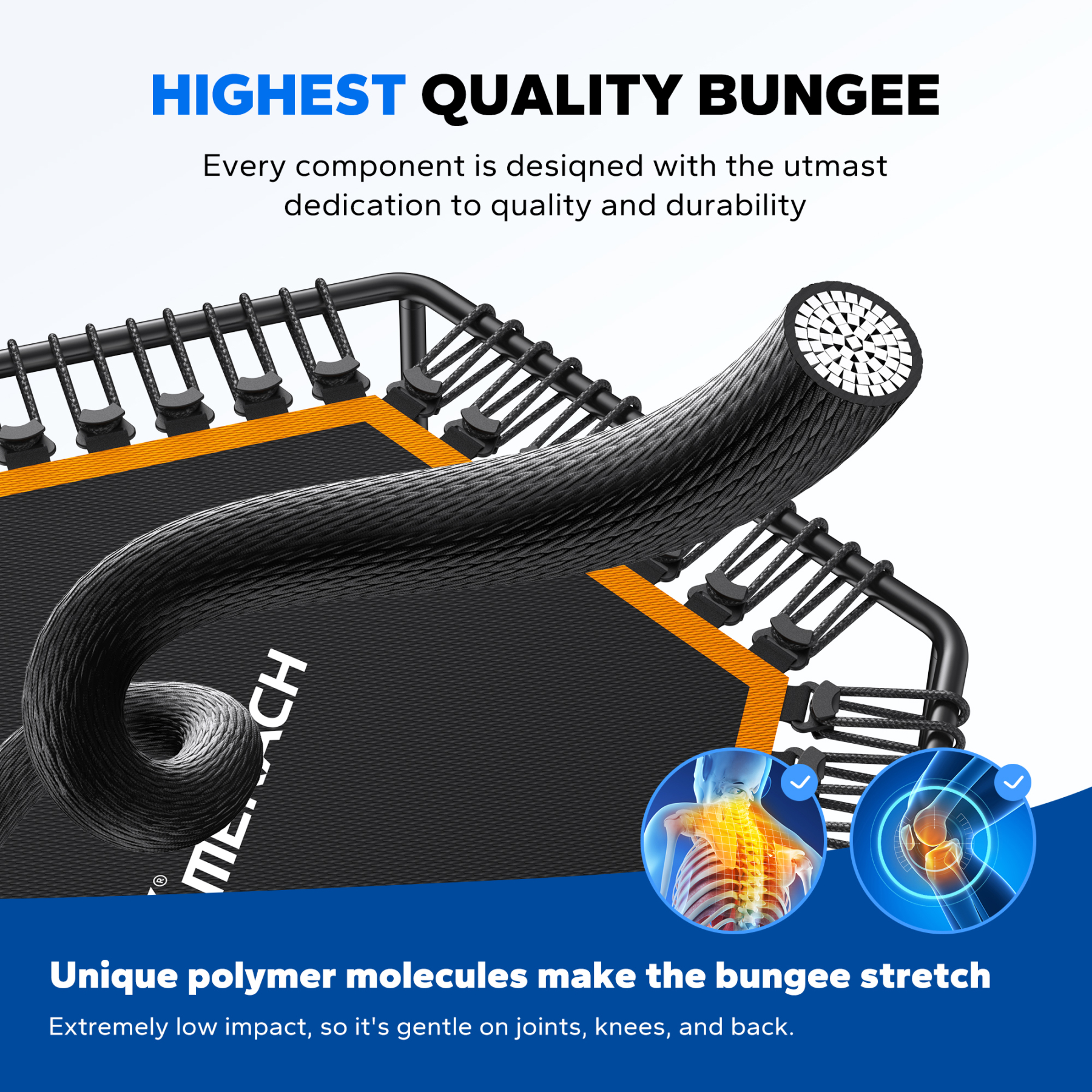 MERACH 48" Foldable Mini Trampoline, Fitness Trampoline with Bungees, T Shape Adjustable Foam Handle, Stable & Quiet Exercise Rebounder for Kids & Adults, Indoor & Garden Workout