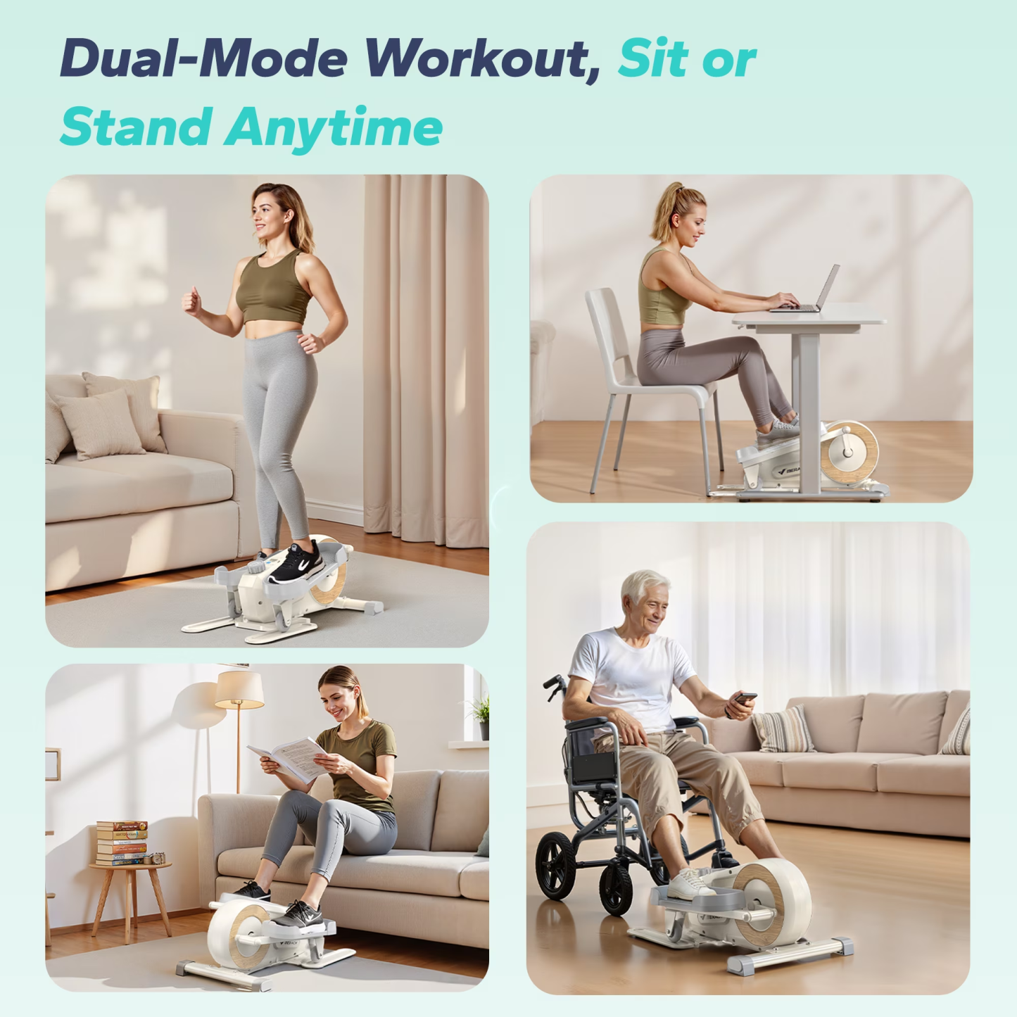 MERACH Under Desk Elliptical, Leg Exerciser While Sitting for Seniors with 8-Level Resistance, Quiet Portable 2-in-1 Seated & Standing Pedal Exerciser Equipment for Home Office