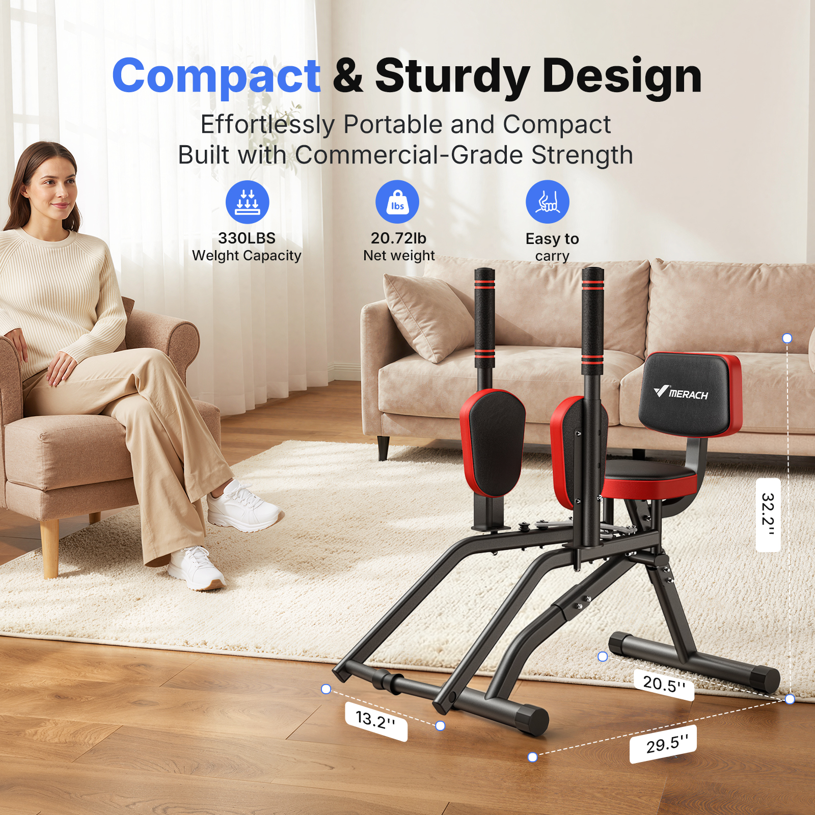 MERACH Hip Abductor Machine, Glute & Leg Workout Equipment Trainer for Home Gym, 330lbs Weight Capacity, Black & Red