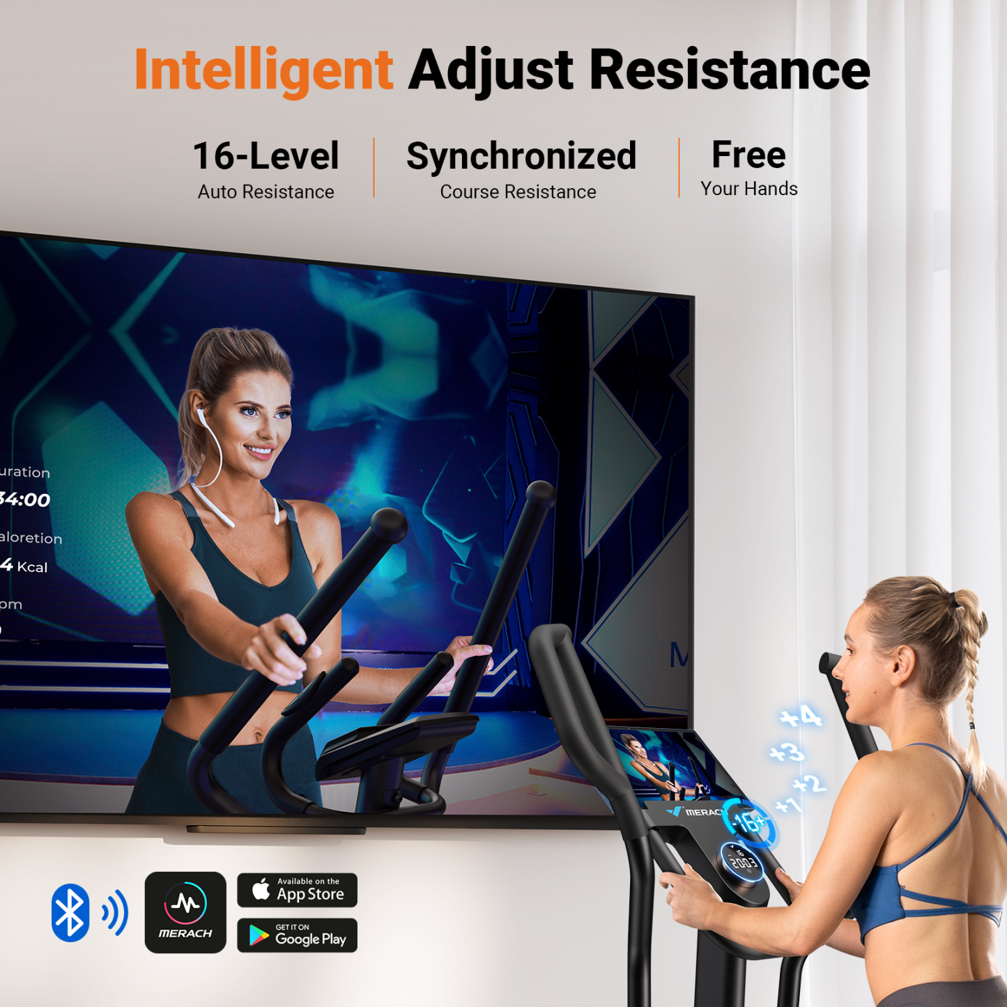 MERACH Elliptical Machine, Self-Powered System Elliptical Exercise Machine with 18.5" Stride, 16-Level Resistance, Ultra-Quiet Magnetic Drive System, 400LB Weight Capacity for Home Gyms