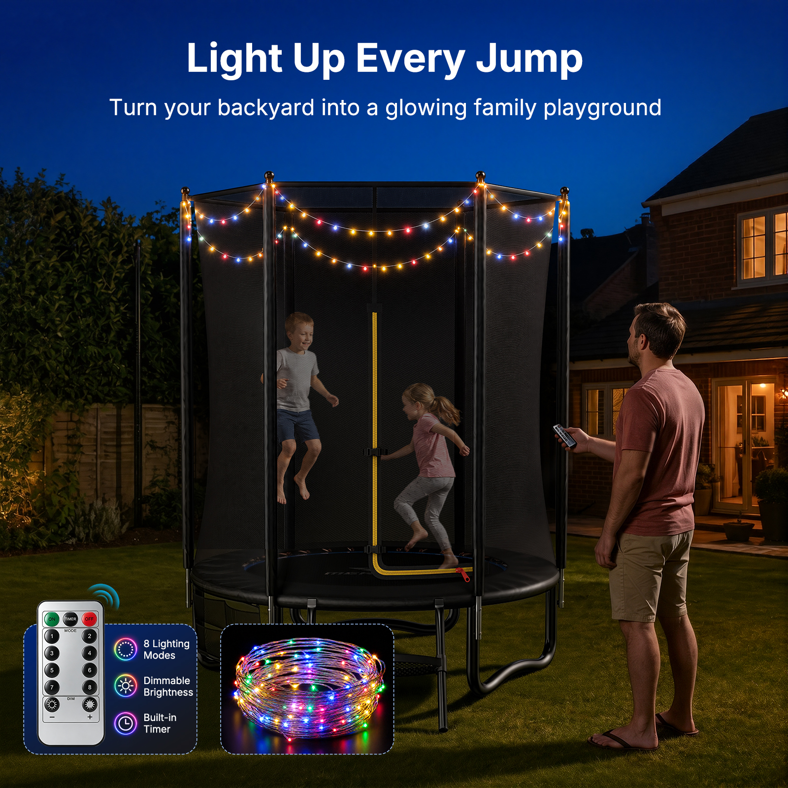 MERACH 6FT Trampoline for Kids with Enclosure, Ladder, Lights & Sprinkler, Outdoor Mini Trampoline for Small Backyard