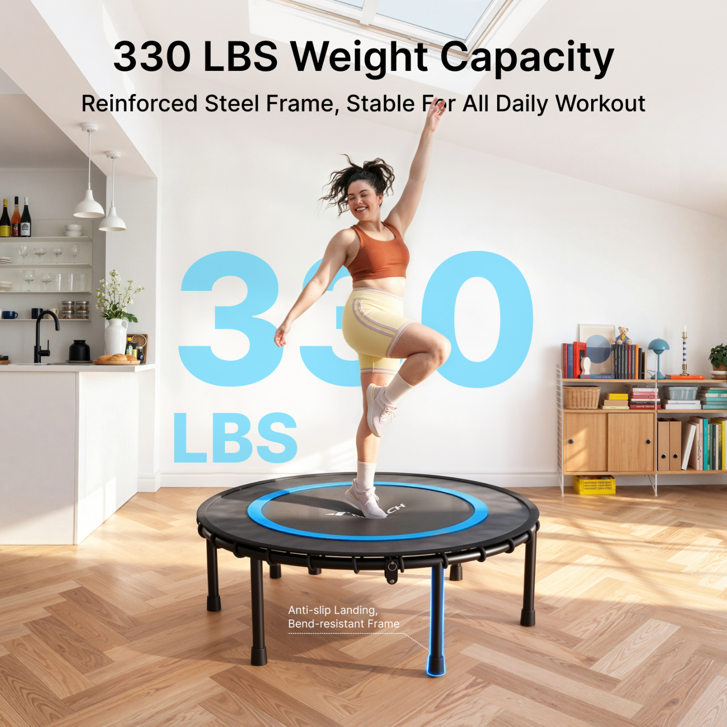 MERACH 40" Mini Trampoline for Adults, Fitness Rebounder with Bungees, 330 lbs Capacity