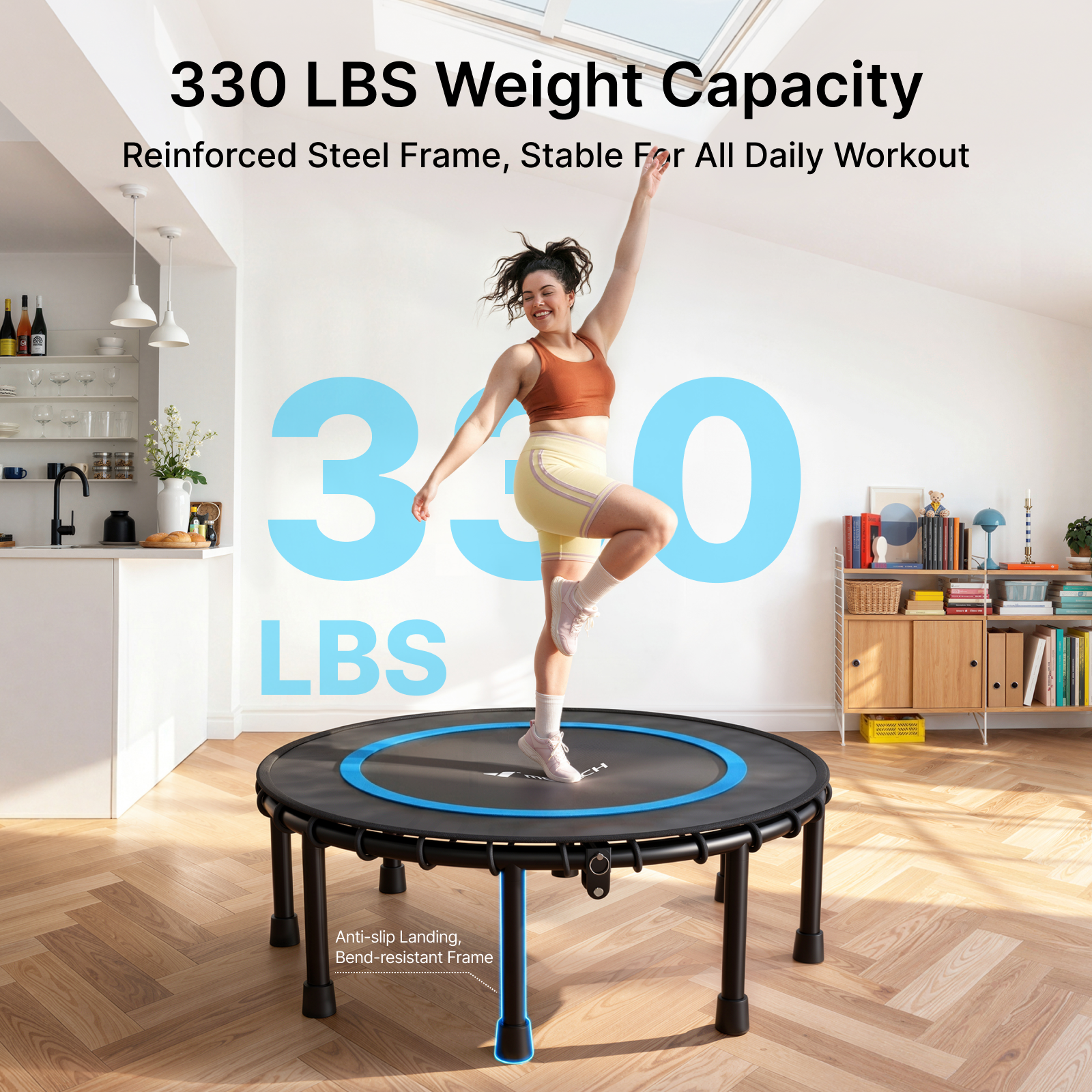MERACH 48" Mini Trampoline for Adults, Fitness Rebounder with Bungees, 440 lbs Capacity