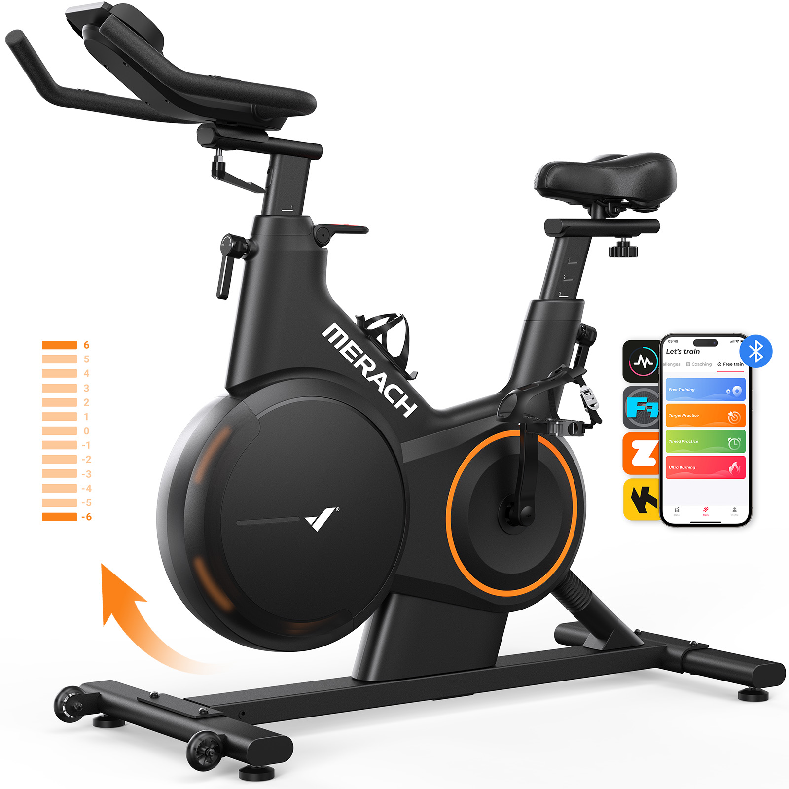 MERACH Exercise Bike,Smart Magnetic Stationary Bike with Adjustable Incline ±6° Grade Level,Max 350lbs Weight Capacity with Bluetooth APP for Home workout