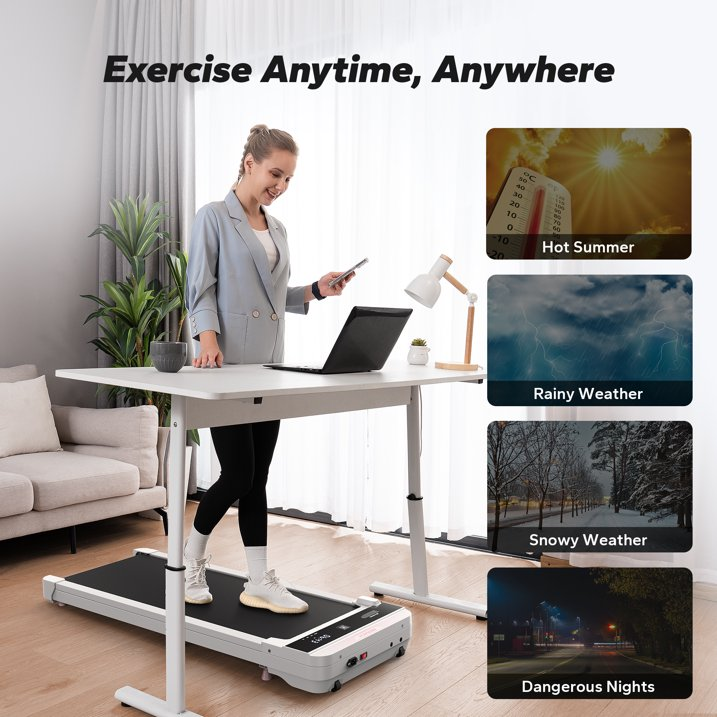 MERACH Walking Pad Treadmill 2.25Hp Ultra-Quiet Under Desk Treadmill 2 in 1 Walking and Jogging with LED Display,0.6-3.8 MPH,White