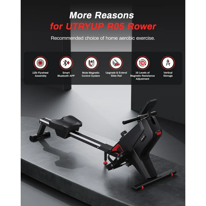 UTRYUP Magnetic Rowing Machines for Home, 16 Levels of Quiet Resistance Foldable Compact Rowing Machine 350 LB Weight Capacity with Bluetooth, App Supported, Tablet Holder
