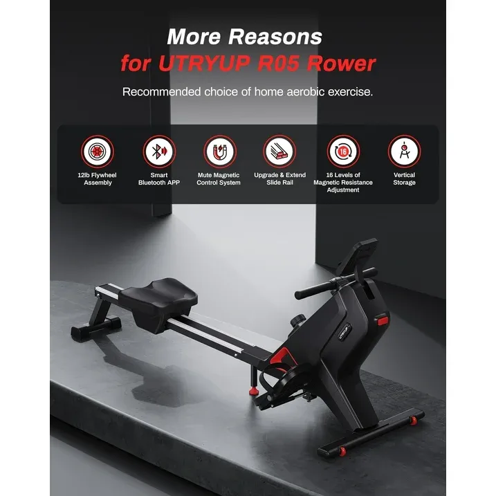 UTRYUP Magnetic Rowing Machines for Home, 16 Levels of Quiet Resistance Foldable Compact Rowing Machine 350 LB Weight Capacity with Bluetooth, App Supported, Tablet Holder