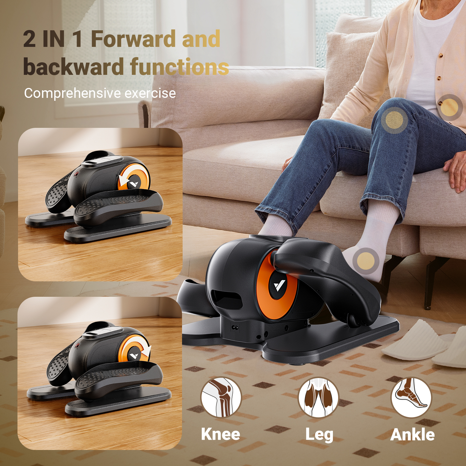 Under Desk Elliptical Machine, Ellipse Leg Exerciser with Remote Control for Home Use