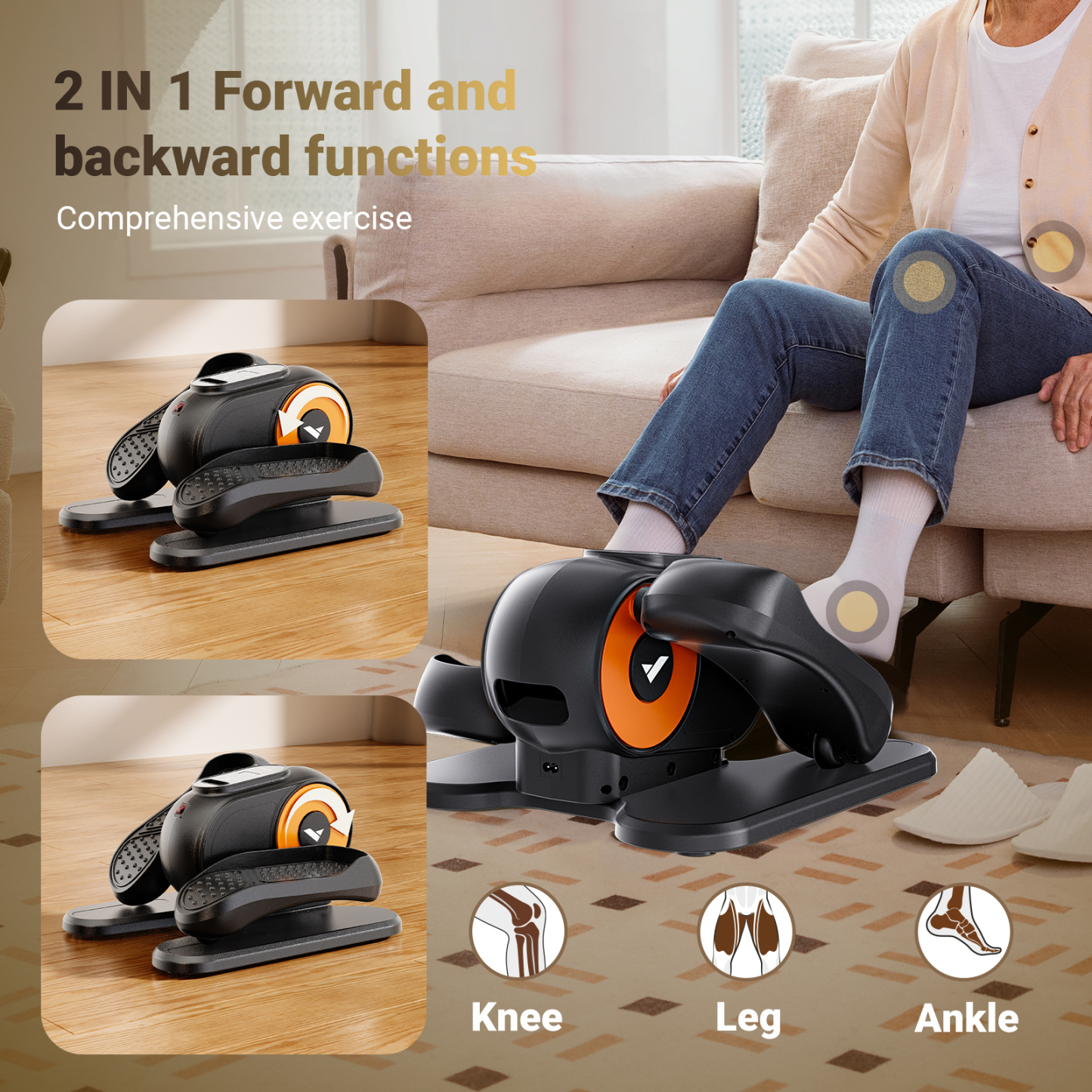 Under Desk Elliptical Machine, Ellipse Leg Exerciser with Remote Control for Home Use