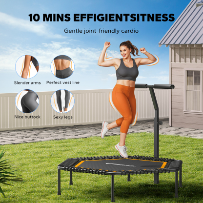 MERACH 48" Foldable Mini Trampoline, Fitness Trampoline with Bungees, T Shape Adjustable Foam Handle, Stable & Quiet Exercise Rebounder for Kids & Adults, Indoor & Garden Workout