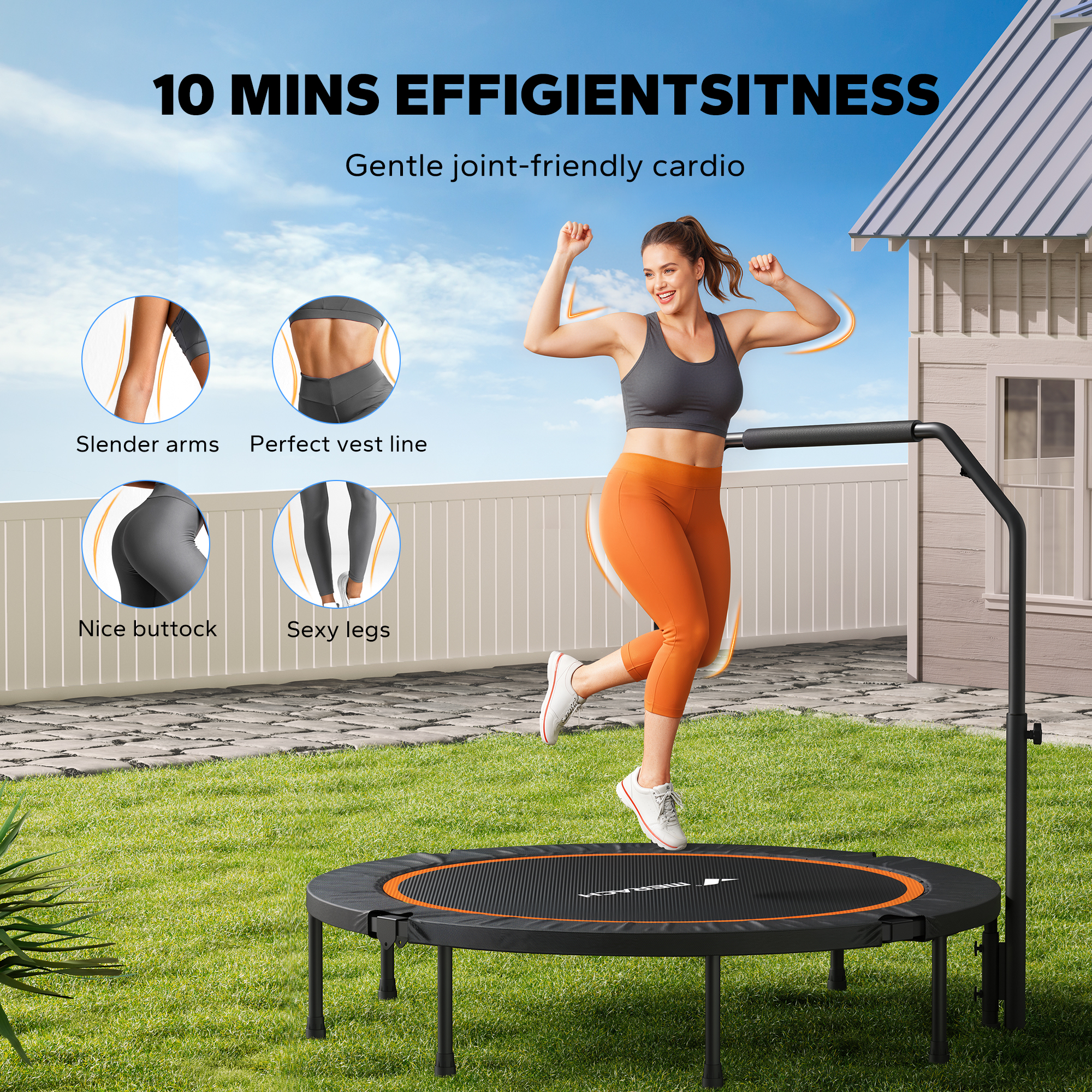 MERACH 48" Mini Trampoline with Handle, Foldable Fitness Rebounder for Adults and Kids, 450 lbs Capacity