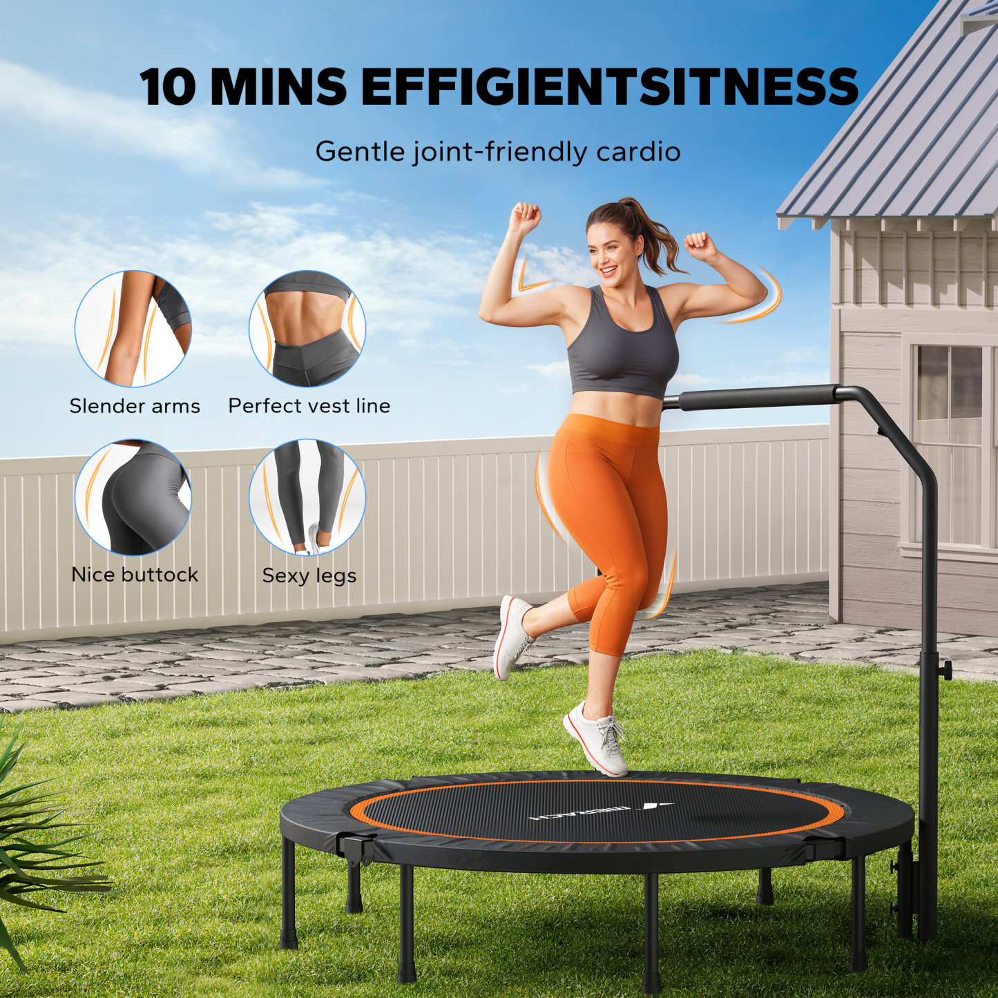 MERACH 48" Mini Trampoline with Handle, Foldable Fitness Rebounder for Adults and Kids, 450 lbs Capacity