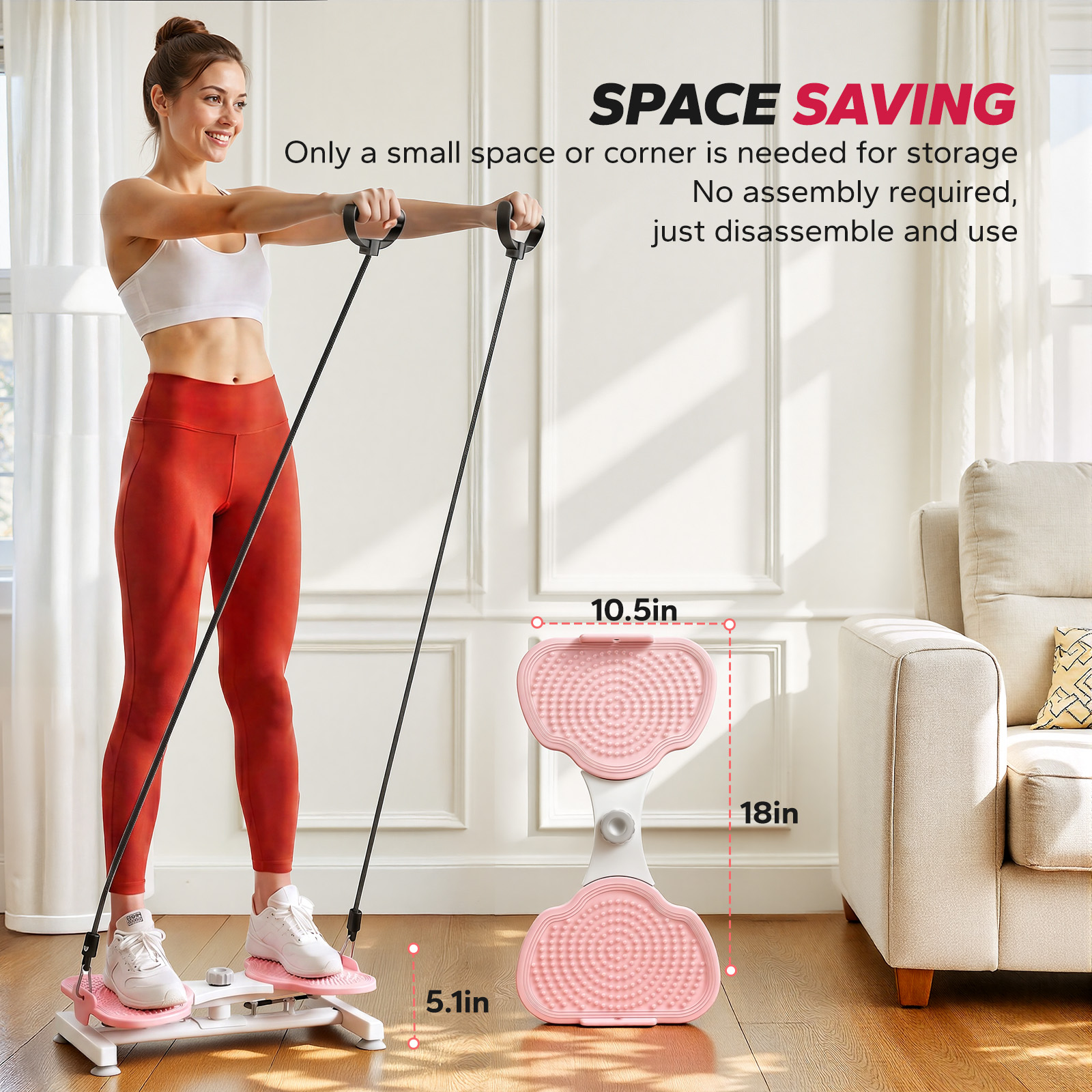 MERACH Slim Waist Twister, Silent Ab Toner for Women, 264 lbs Capacity, Core Workout Board for Home Gym, Pink
