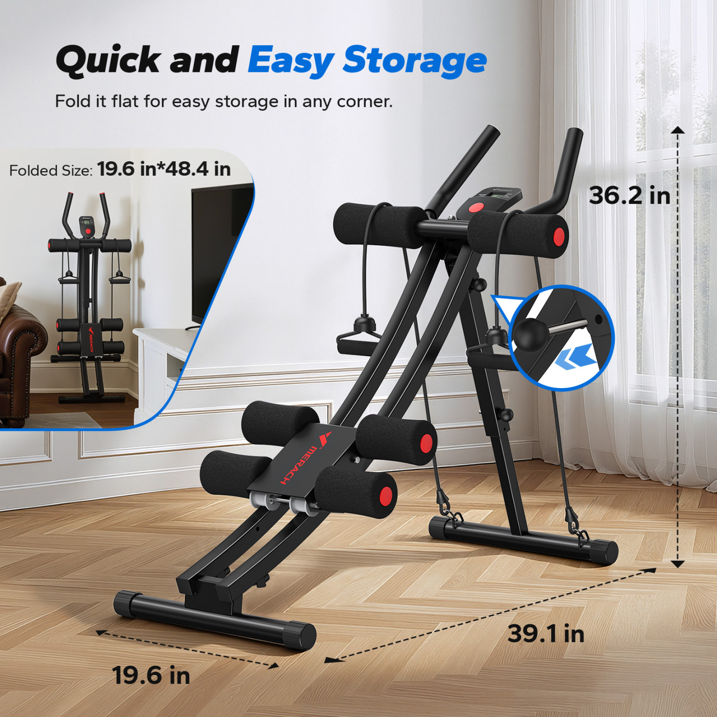MERACH Ab Machine 4-Level Adjustable Ab Workout Equipment with LCD Display, Foldable Core Trainer for Home Gym, White and Pink