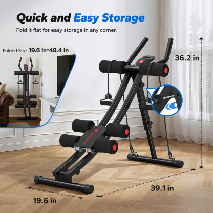 MERACH Ab Machine 4-Level Adjustable Ab Workout Equipment with LCD Display, Foldable Core Trainer for Home Gym, White and Pink