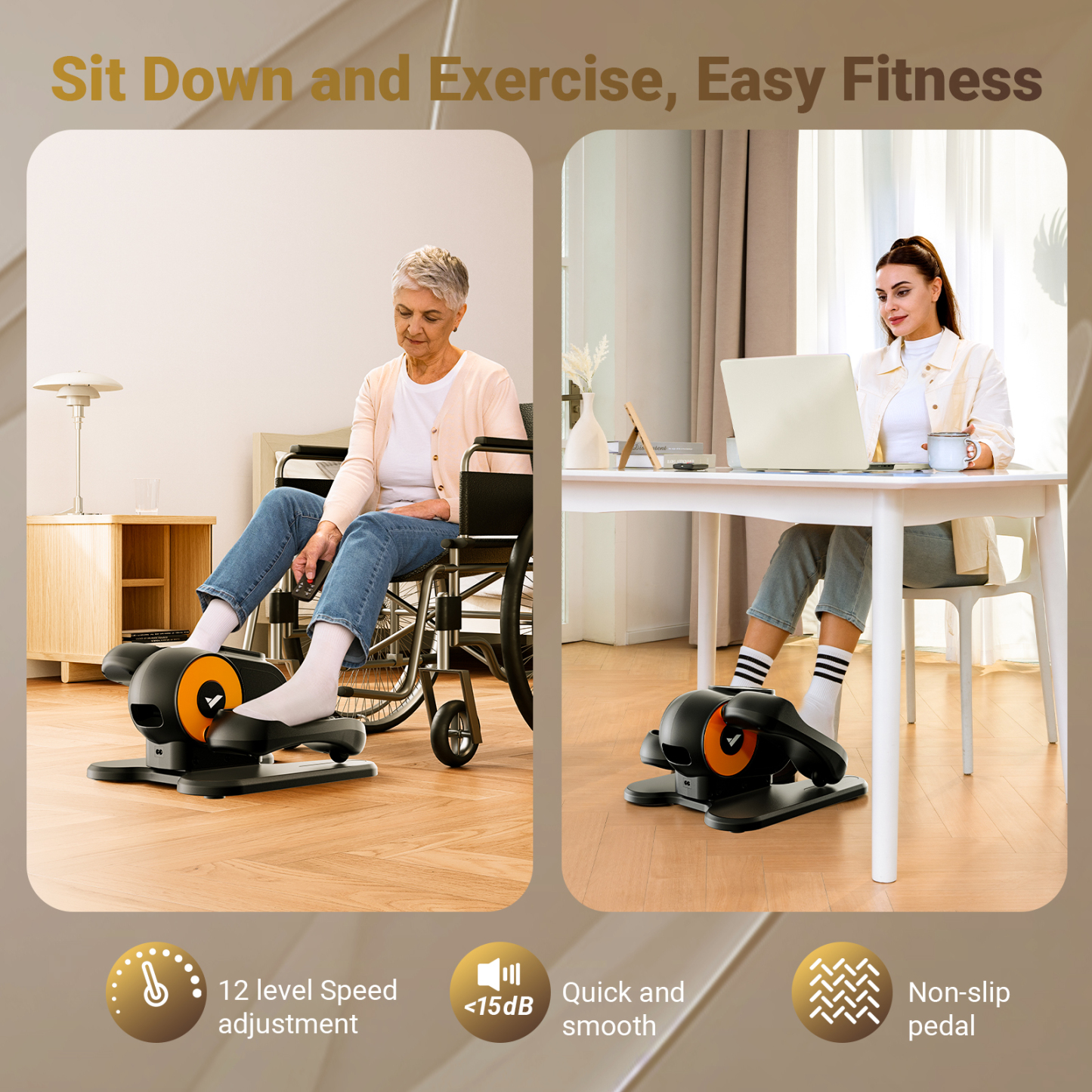 Under Desk Elliptical Machine, Ellipse Leg Exerciser with Remote Control for Home Use