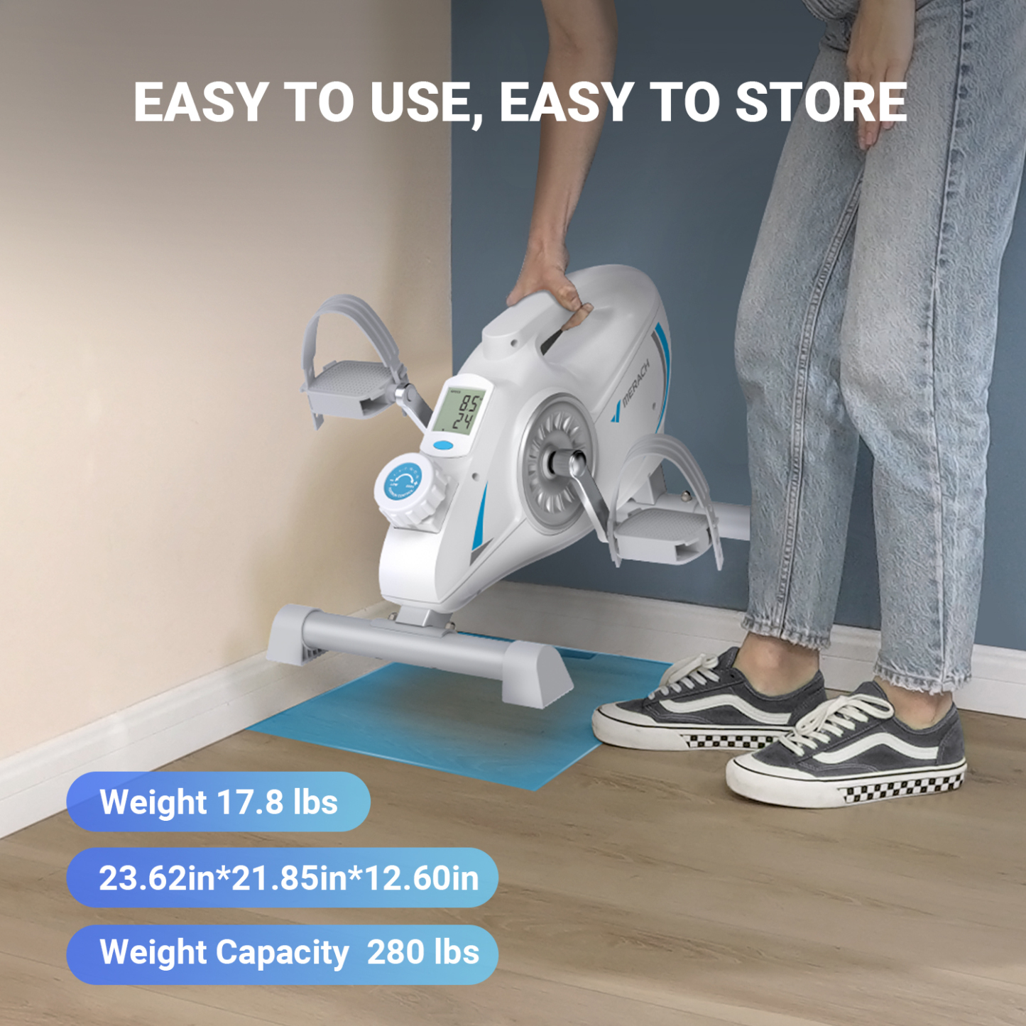 MERACH Under Desk Bike Pedal Exerciser Indoor Silent Elliptical Machine for Legs and Arms Mini Foot Pedal Exercise Bike with Free App,Non-Slip Mat,2 Resistance Bands