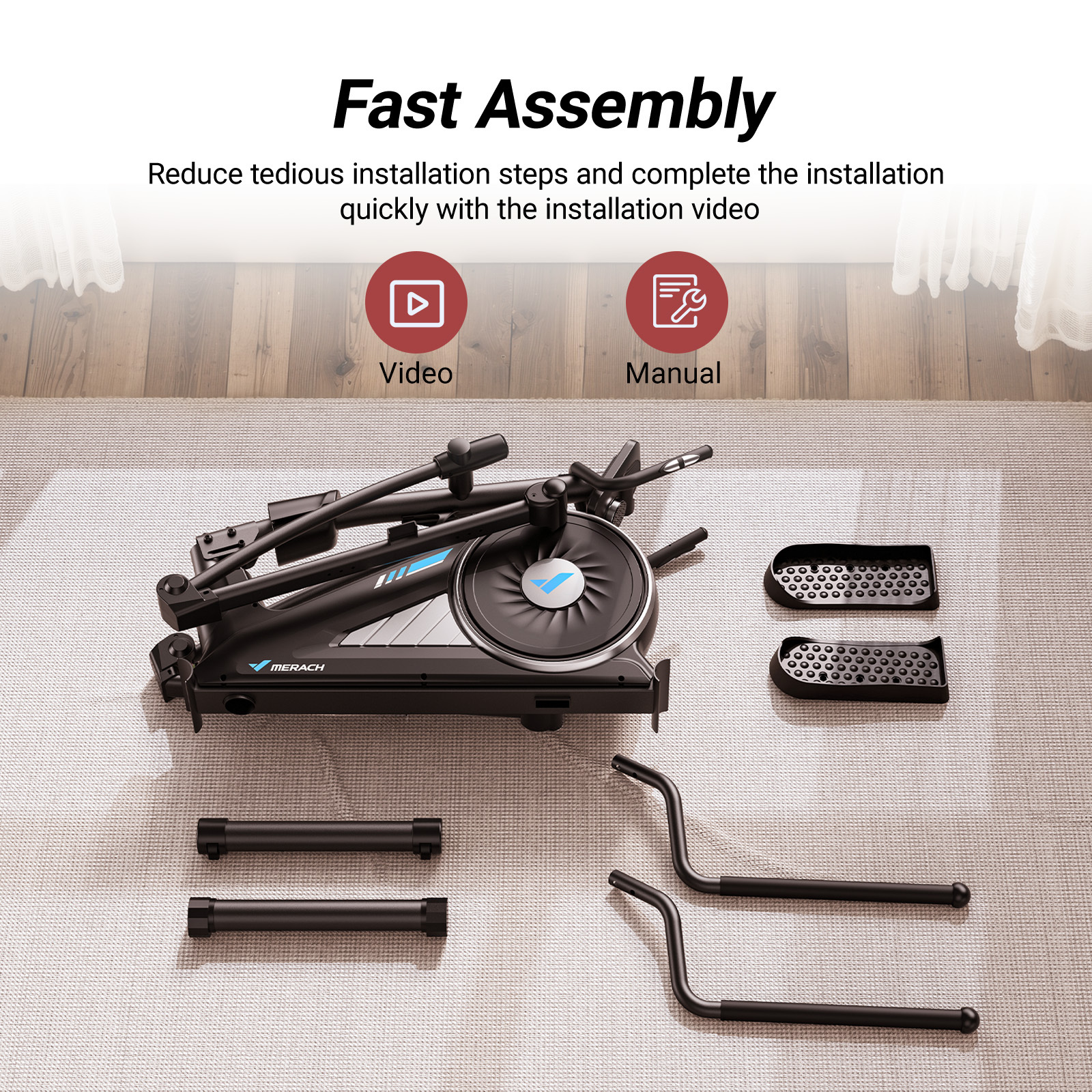 MERACH Home Elliptical Machine - Quiet Magnetic Drive, 16 Resistance Levels, 15.5" Stride, 350 lbs Capacity, Fitness App Compatible, Cardio Workout Equipment Elliptical Trainer