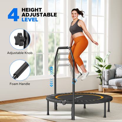 MERACH 40" Foldable Mini Trampoline, Fitness Trampoline with Bungees, C-Shape Handle, Stable & Quiet Exercise Rebounder for Kids & Adults, Indoor & Garden Workout