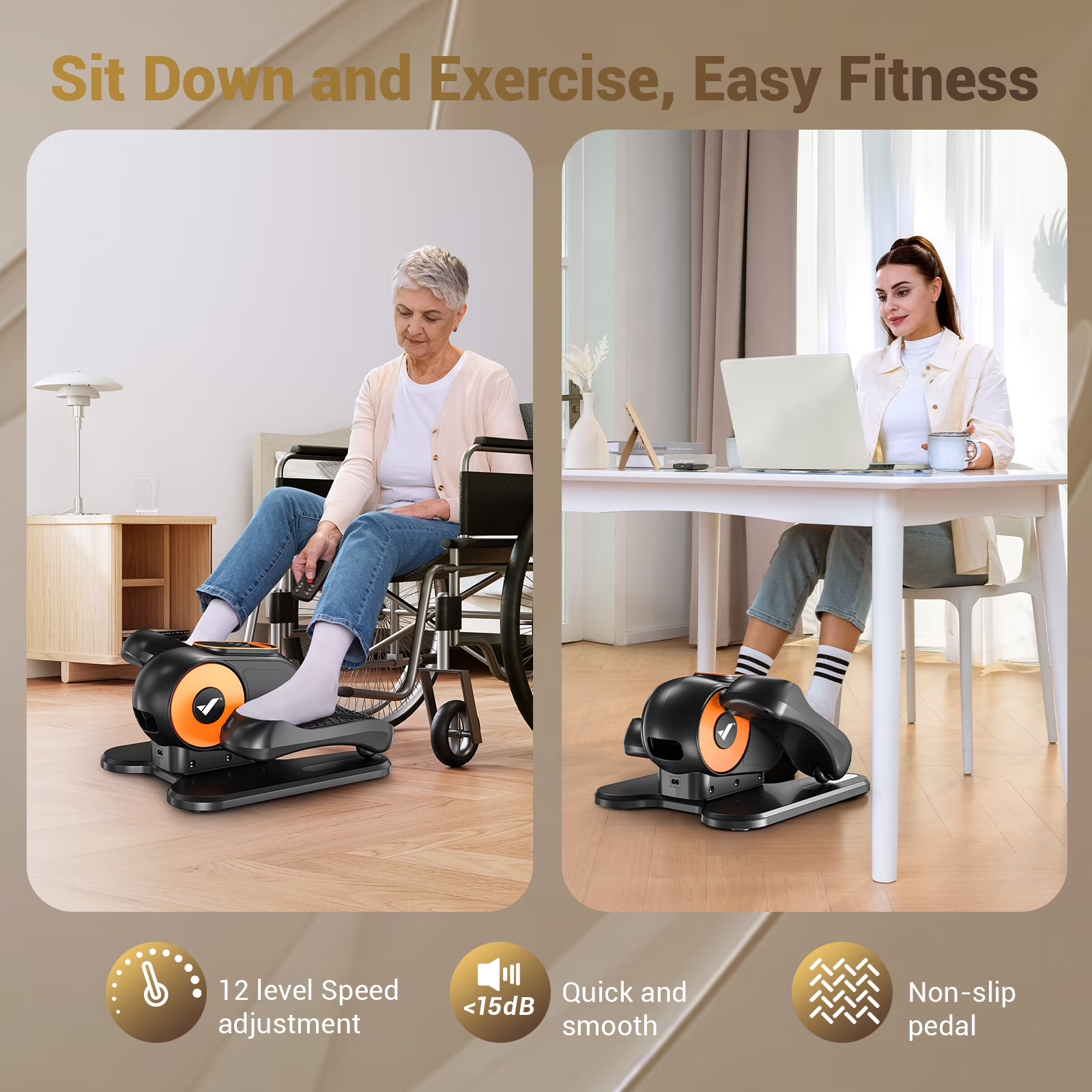 MERACH Under Desk Elliptical Machine, 12-Speed Quiet Seated Pedal Exerciser for Home Office, Seniors & Leg Exercise