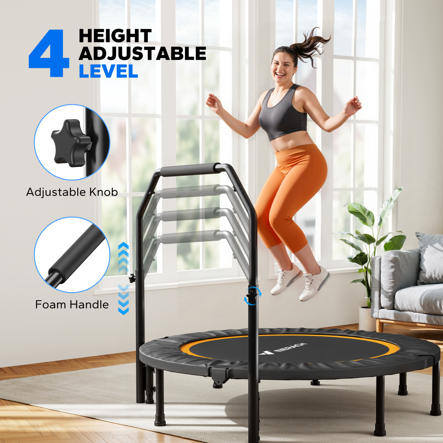 MERACH 48" Mini Trampoline with Handle, Foldable Fitness Rebounder for Adults and Kids, 450 lbs Capacity