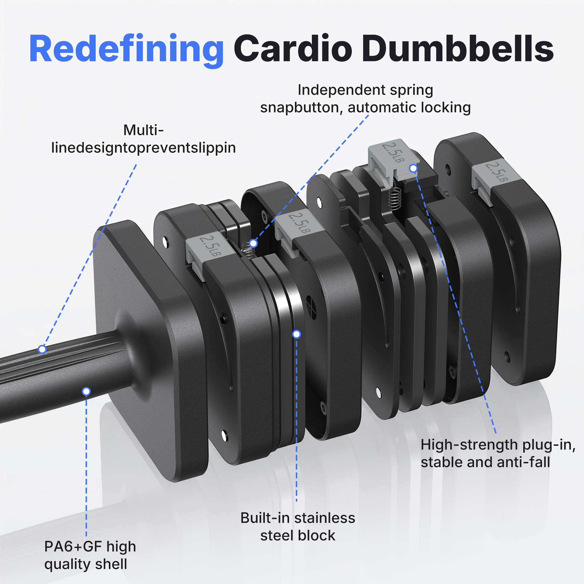 MERACH 50lbs Adjustable Dumbbell Set, 5 in 1 Free Hand Weights for Home Gym, Set of 2, Black&Gray