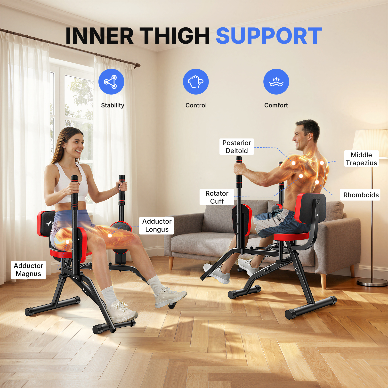 MERACH Hip Abductor Machine, Glute & Leg Workout Equipment Trainer for Home Gym, 330lbs Weight Capacity, Black & Red