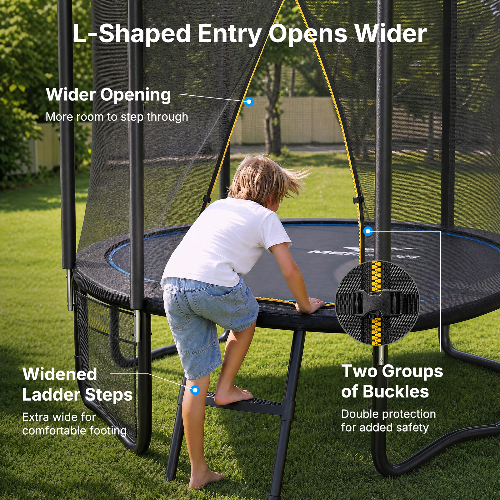 MERACH 6FT Trampoline for Kids with Enclosure, Ladder, Lights & Sprinkler, Outdoor Mini Trampoline for Small Backyard