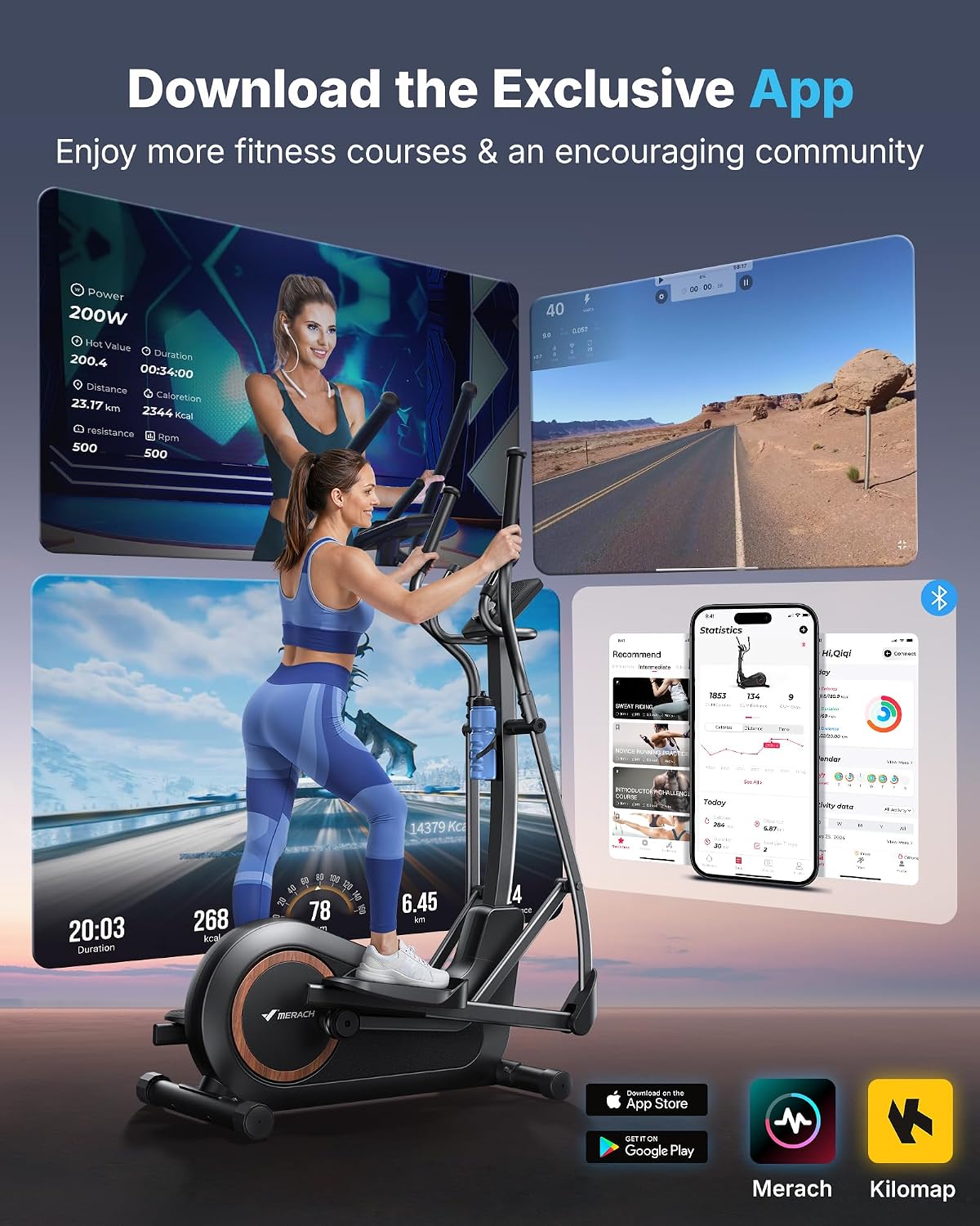 MERACH Self-Generating Elliptical Machine for Home, Hyper-Quiet Magnetic Drive System, 16.5" Stride, Knob Control Console, 16 Resistance Levels, 330LBS Loading Capacity