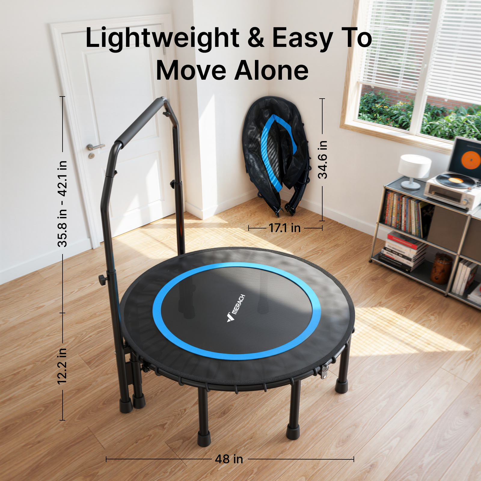 MERACH 48" Mini Trampoline with Bar, Fitness Rebounder with Bungees for Adults, 440 lbs Capacity